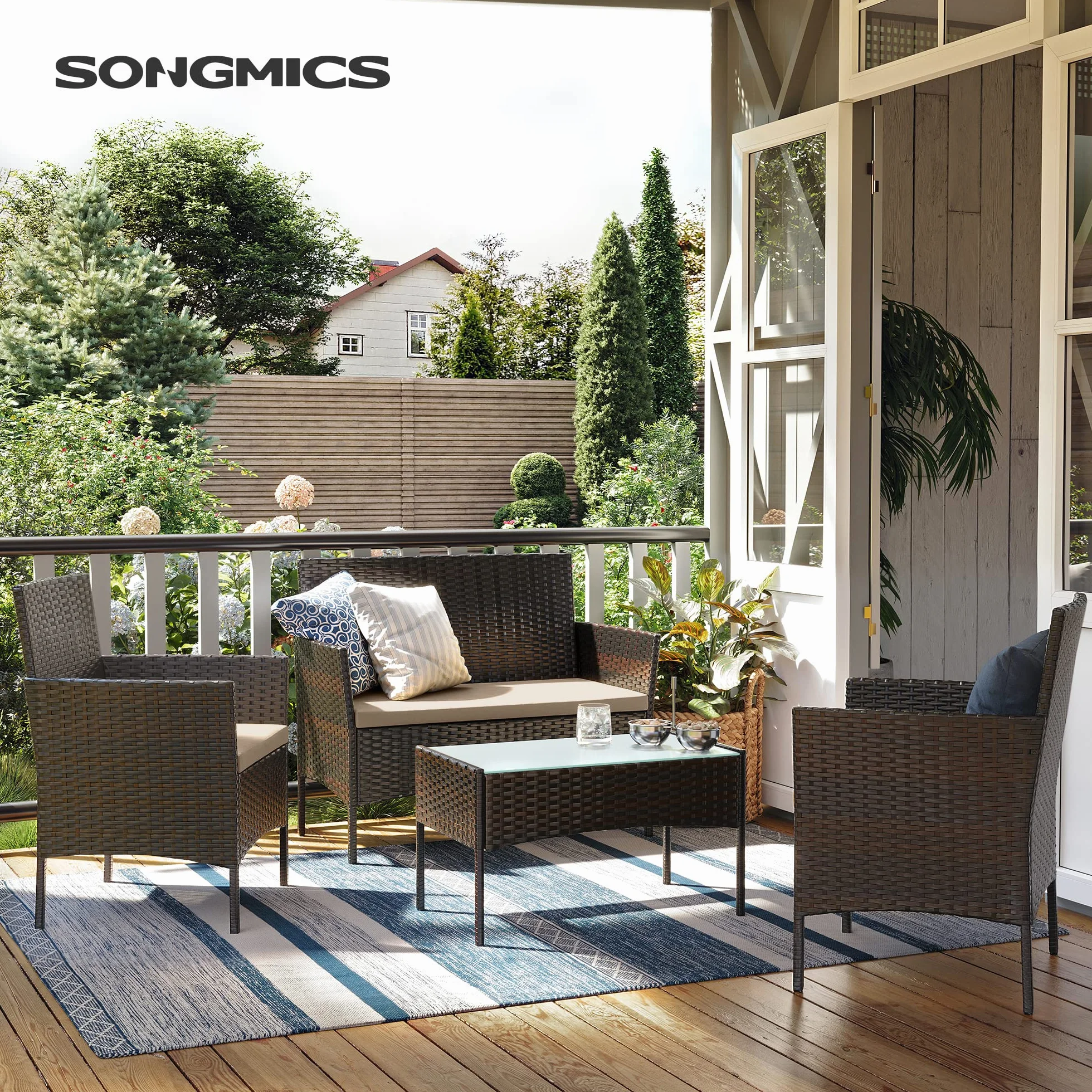 SONGMICS GGF004K05 zestaw mebli ogrodowych z polirattanu PE brązowo-taupe
