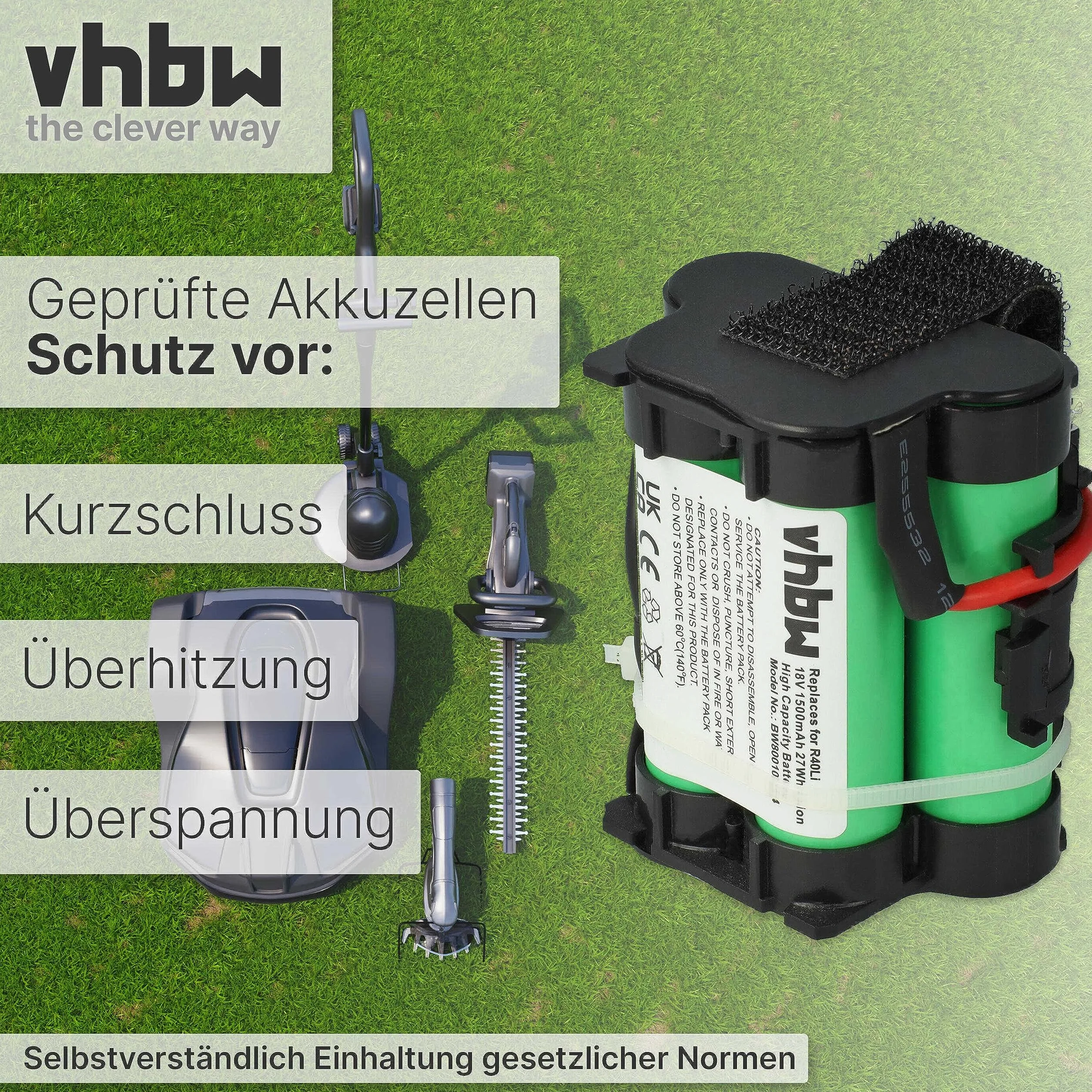 vhbw Akumulator kompatybilny z kosiarką Husqvarna Automower 105, 305, 308, 308X, 308X, 308 X, robot do koszenia trawy – (litowo-jonowy, 1500 mAh, 18 V), akumulator zapasowy