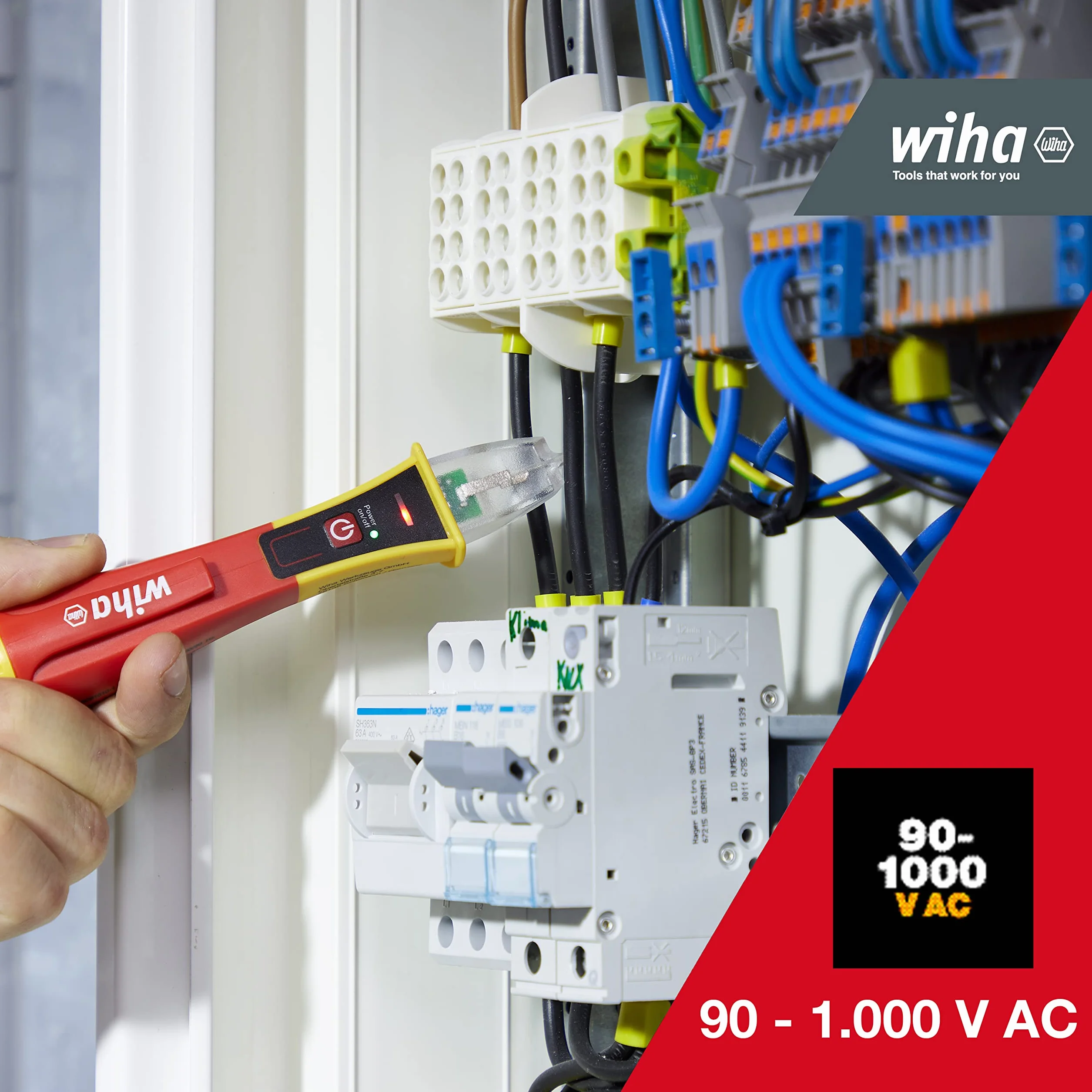 WIHA jednorakowy, niekontaktowy detektor woltów, 90-1000 VAC/VDC (43798)