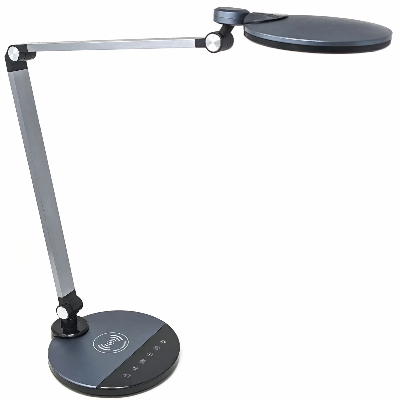 FeinTech LTL00620 lampa biurkowa LED, funkcja ładowania, bezprzewodowe ładowanie indukcyjne, ładowanie bezprzewodowe, srebrno-szara