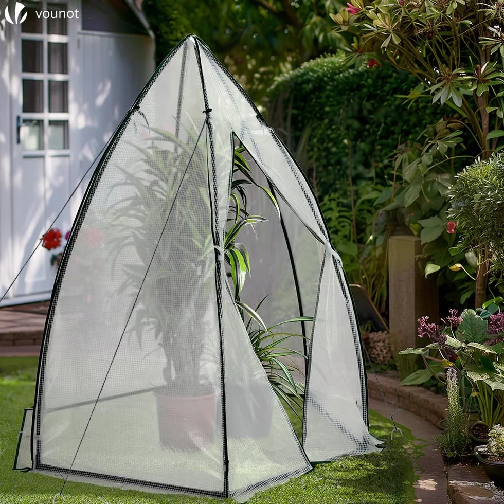 VOUNOT Szklarnia Ogrodowa PE Zimowa, Kopuła na Warzywa i Kwiaty, Tipi ze Wzmocnioną Plandeką 135g/m2 na Pomidory, Balkon i Taras, Mała 160 x 160 x 180