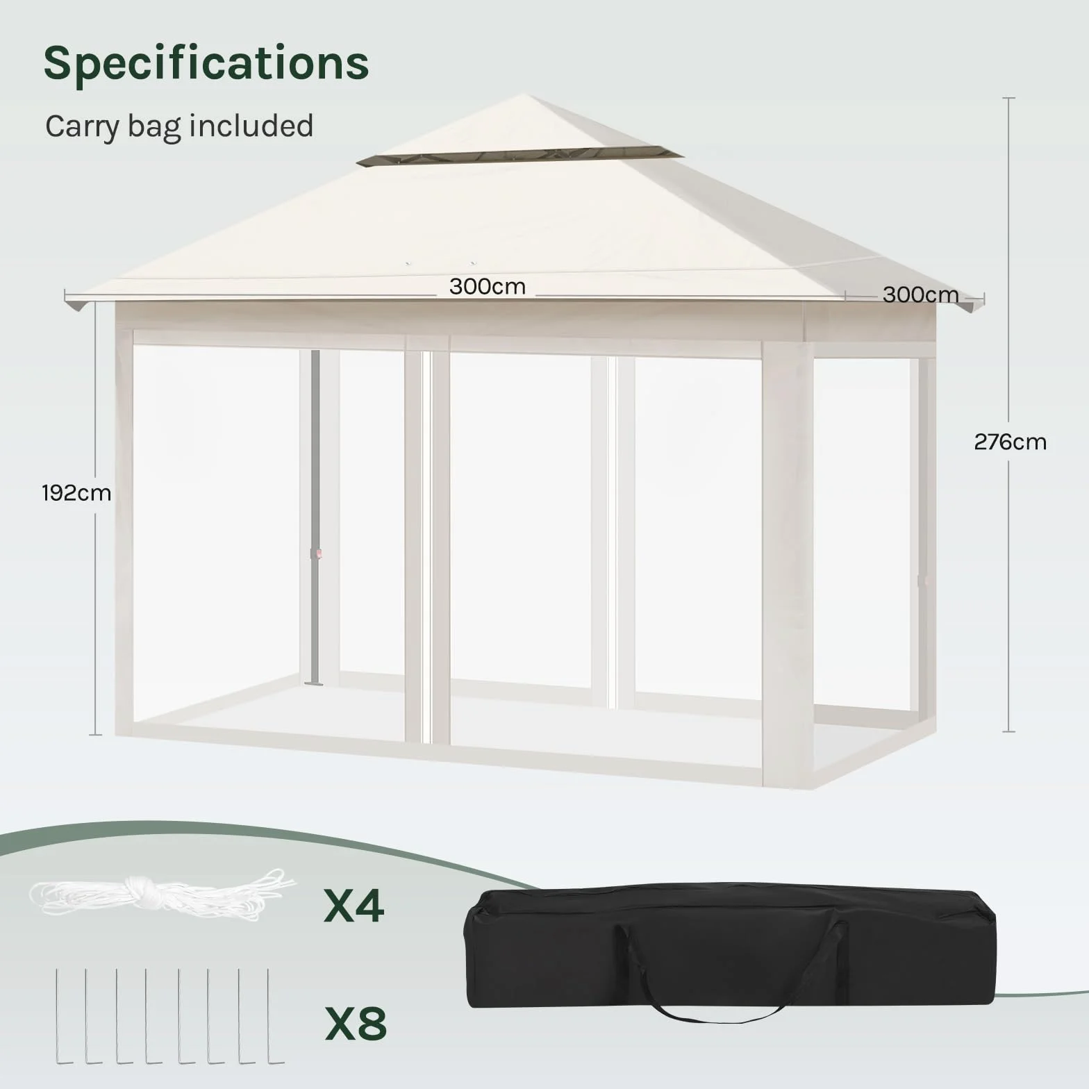 WOLTU Pawilon ogrodowy na zewnątrz, pergola 3 x 3 m, składany pawilon z wyjmowaną moskitierą, podwójny wodoodporny dach, torba do przenoszenia, odporny na promieniowanie UV, beżowy