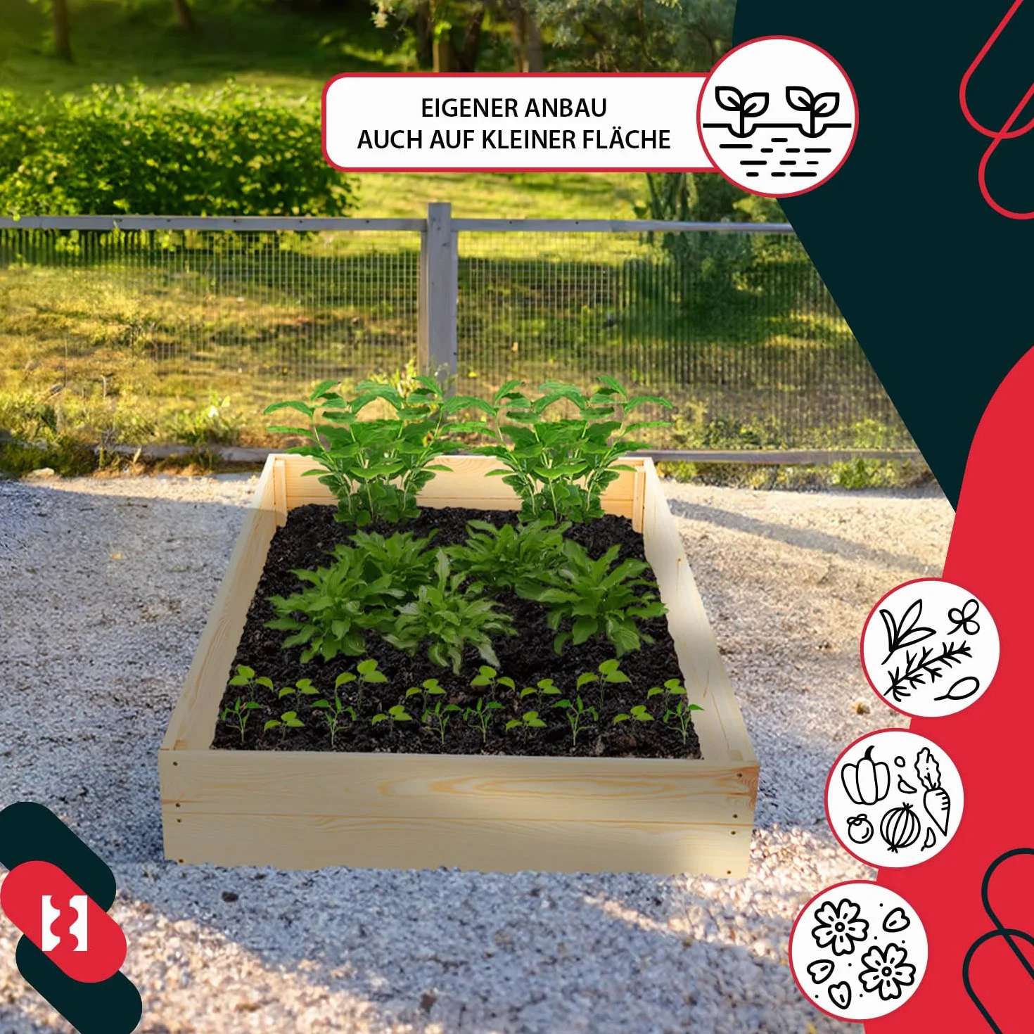 KOTARBAU® Skrzynka Drewniana na Warzywa - 140 X 80 X 18 CM - Warzywniak z Agrowłókniną - Skrzynia Uprawowa - Rękawiczki Pazurki