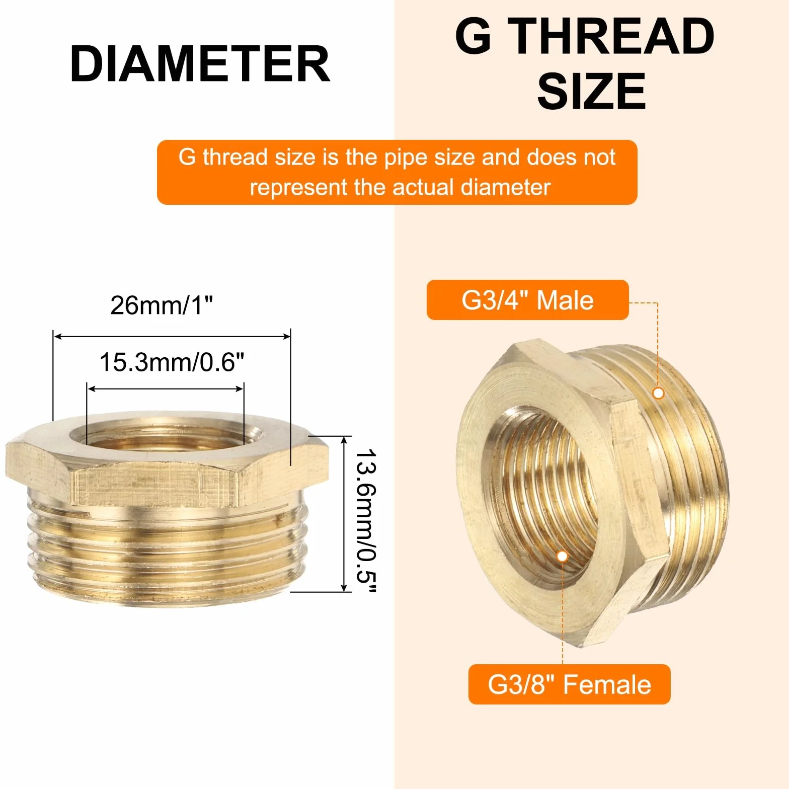 Mosiężny łącznik redukcyjny G3/4" męski x G3/8" żeński z paskiem PTFE QUARKZMAN 2 sztuki