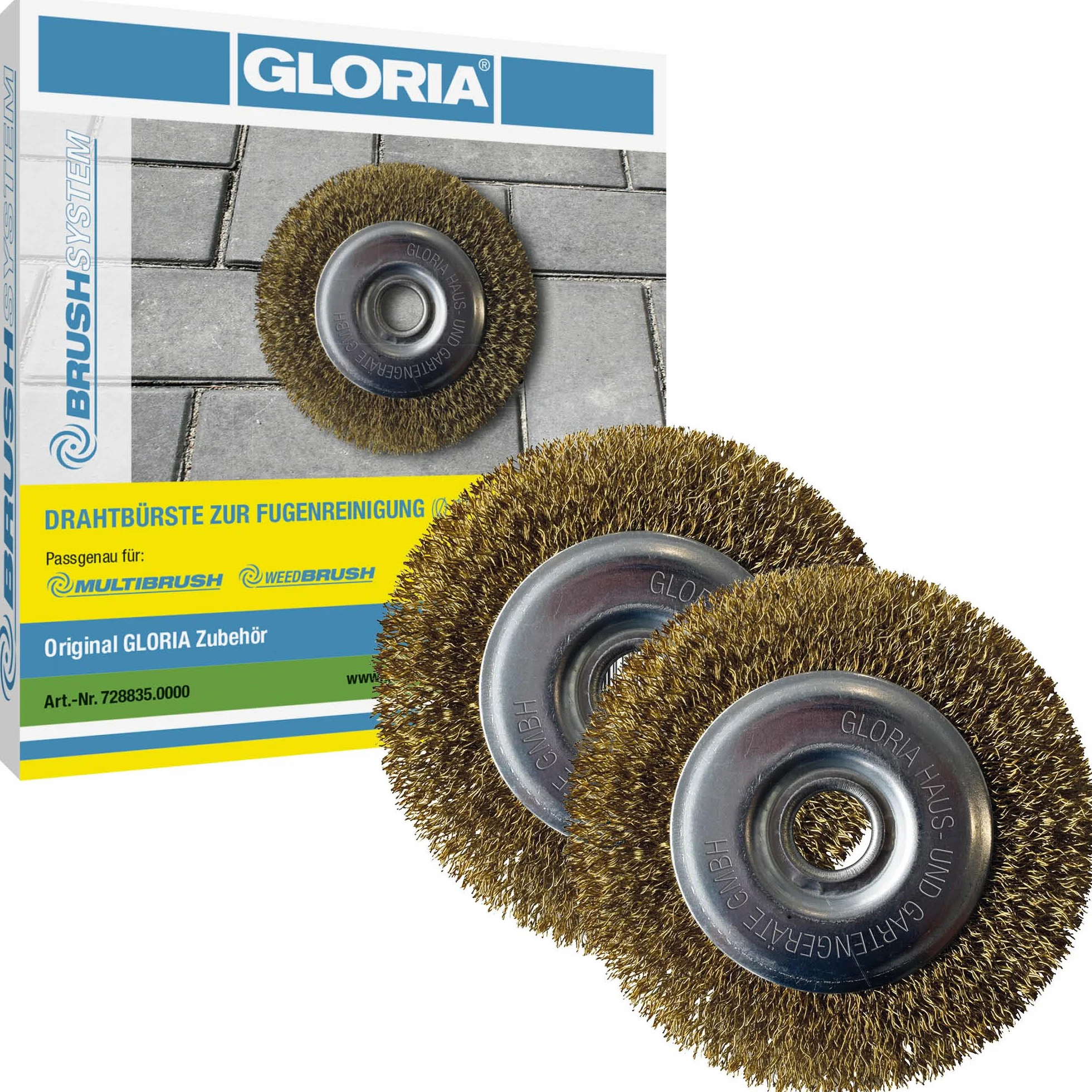 Gloria szczotka do fug z drutu stalowego (zestaw 2 szt.) | oryginalne szczotki zamienne do MultiBrush & WeedBrush | Szczotka druciana do czyszczenia chwastów i fug | Ø 110 mm, szerokość 12 mm | 2