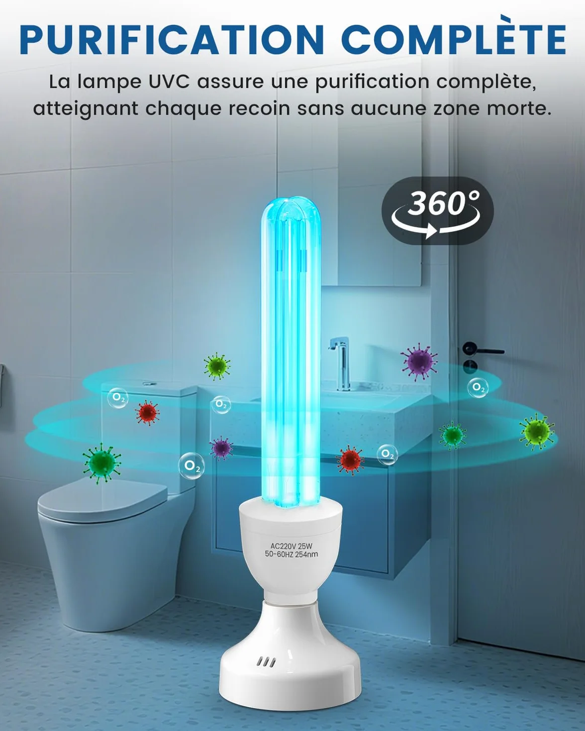 Lampa bakteriobójcza UVC 25 W Ultrafioletowa lampa ozonowa z pilotem i timerem E27 Żarówka UV sterylizator z rurką kwarcową Sterylizacja UVC 254 nm do sypialni, kuchni, toalety