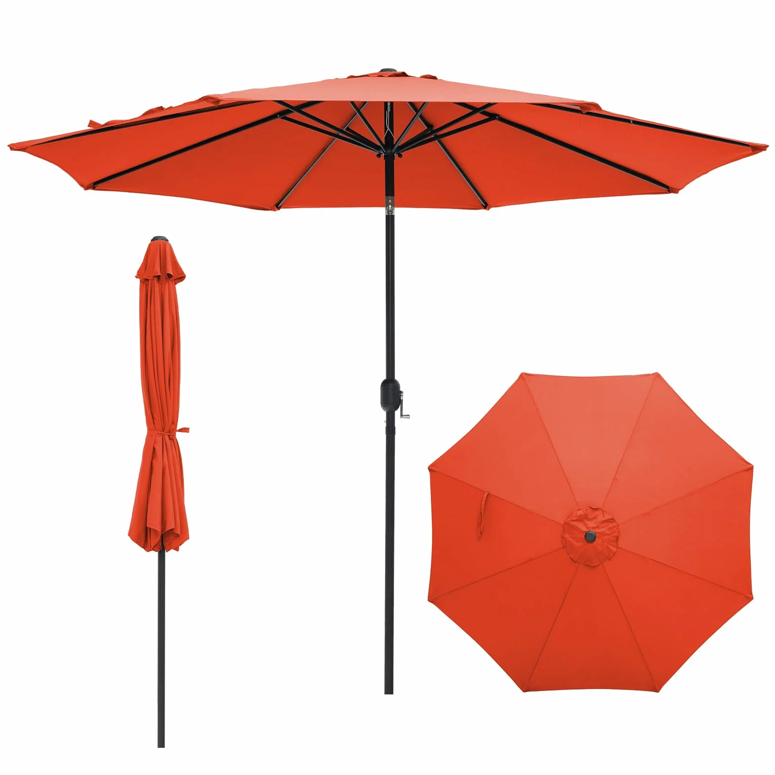 COSTWAY Parasol przeciwsłoneczny 300 cm, parasol ogrodowy z korbą, obustronnie zginany o 25°, parasol tarasowy z 8 żebrami, parasol targowy do ogrodu, na balkon, taras, pomarańczowy
