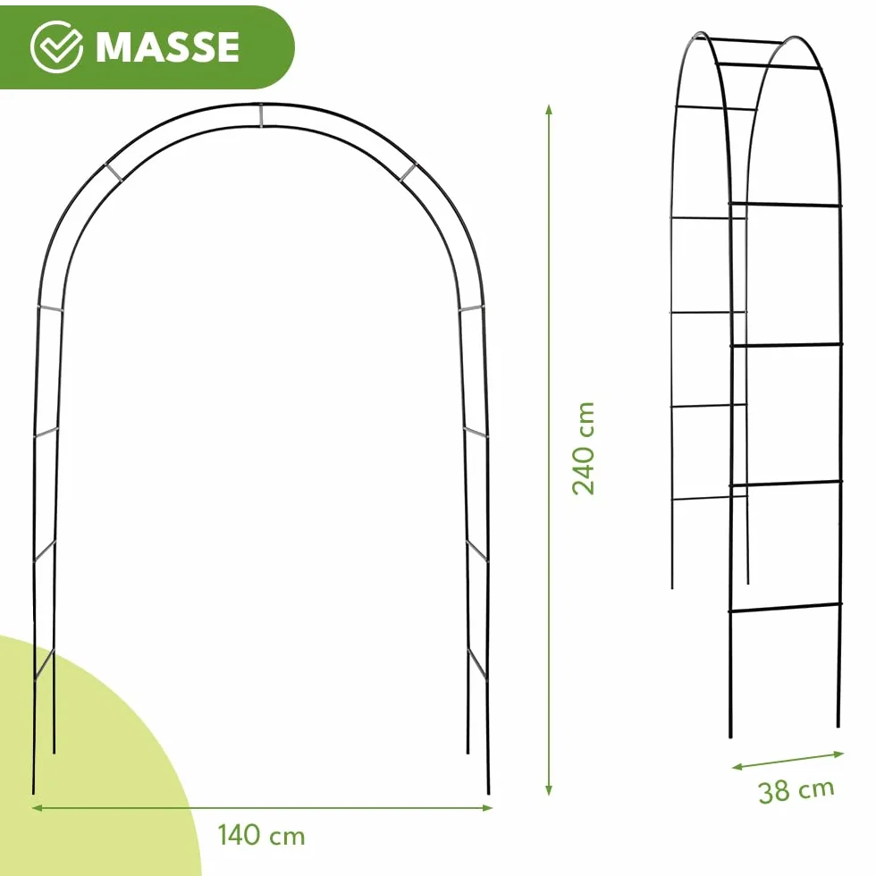 KRUMAD Pergola Ogrodowa na Róże 240x140x38 cm, Stabilna Metalowa Konstrukcja, Odporny na Warunki Atmosferyczne Stelaż, Podpora do Róż, Winorośli i Pnączy, Łatwy Montaż, Idealna do Ogrodu i Tarasu