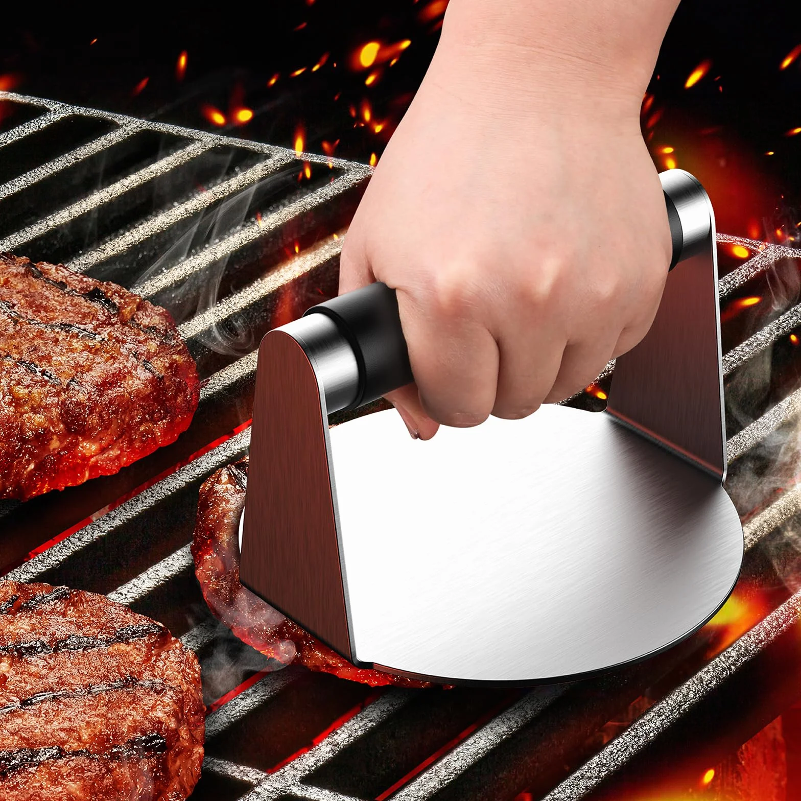 Pisol Smash Prasa do smażenia hamburgerów i pieczenia ciasta, stal nierdzewna z uchwytem przeciw oparzeniom, nieprzywierająca, do grilla, burgerów, bekonu, mielonej wołowiny, mięsa, kiełbasy, 14 cm