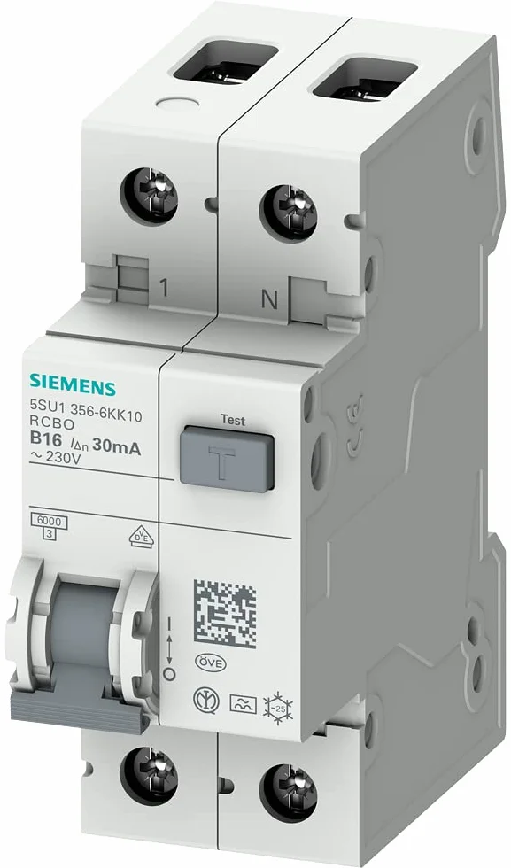 SIEMENS Ingenuity for life - 5SU13566KK10 przełącznik FI/LS, 6 kA, 1P+N, typ A, 30 mA, B-Char, In: 10 A, Un AC: 230 V