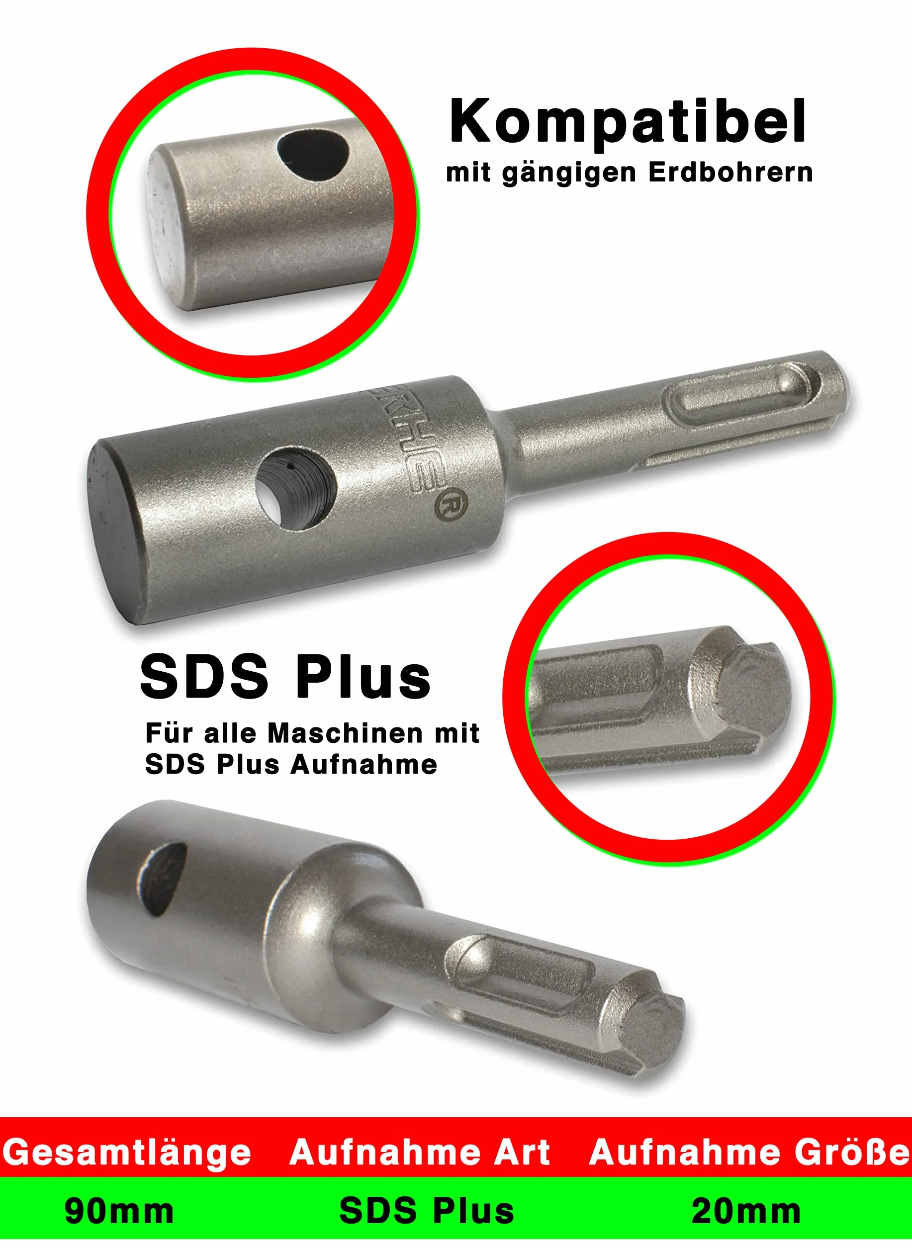 WERHE Świder ziemny do wiertarki z adapterem SDS Plus ⌀50 mm, długość 80 cm - świder do studni, świder do sadzenia drzew, świder do otworów ziemnych, świder do pali, świder do przepustów