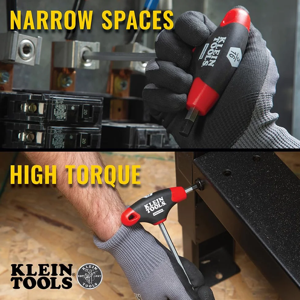KLEIN TOOLS JTH610E Zestaw kluczy imbusowych SAE z uchwytem w kształcie litery T z ostrzami 6-calowymi, stojak w zestawie, 10-częściowy