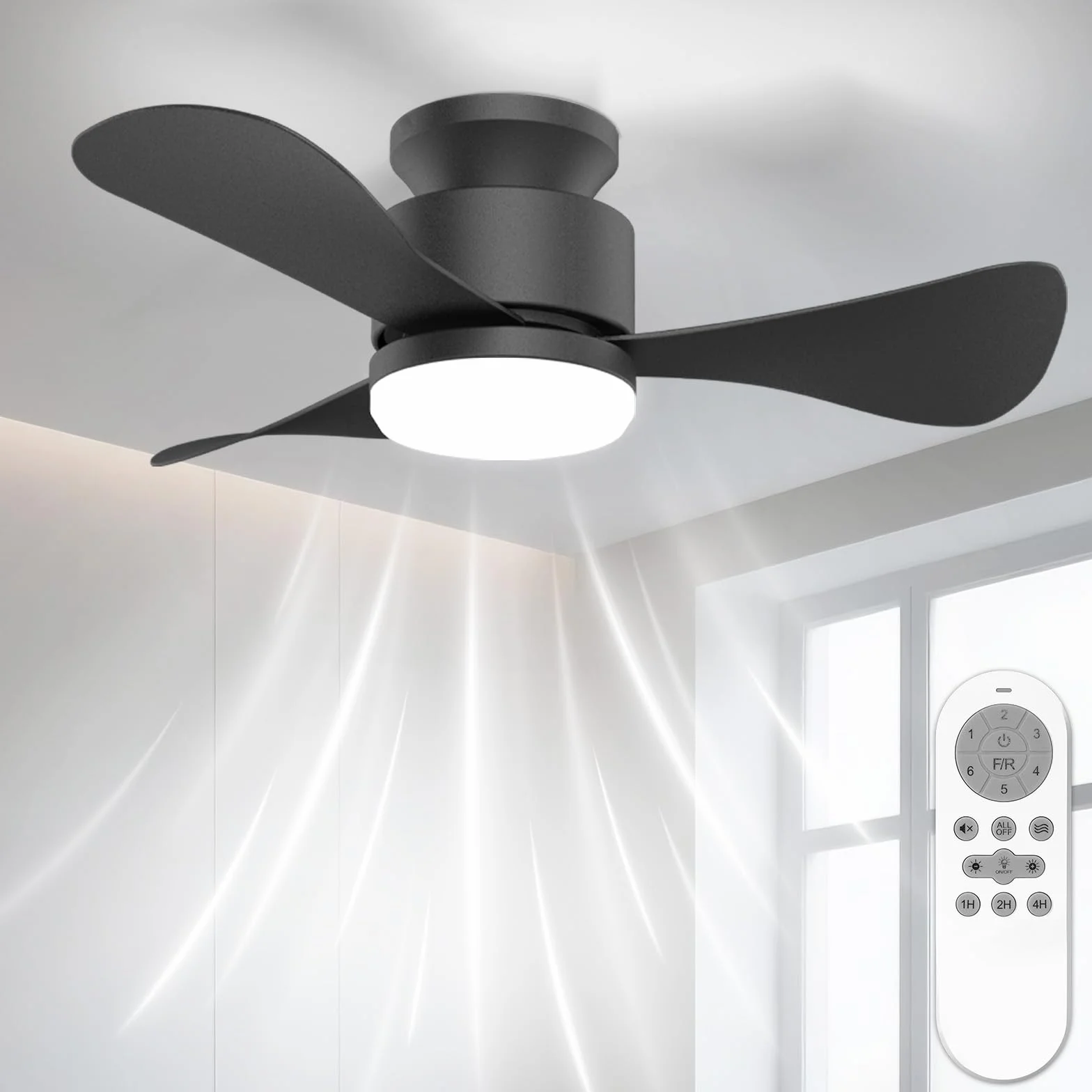 Airwit Wentylator sufitowy 71 cm z pilotem, odwracalnym silnikiem DC i lampą LED