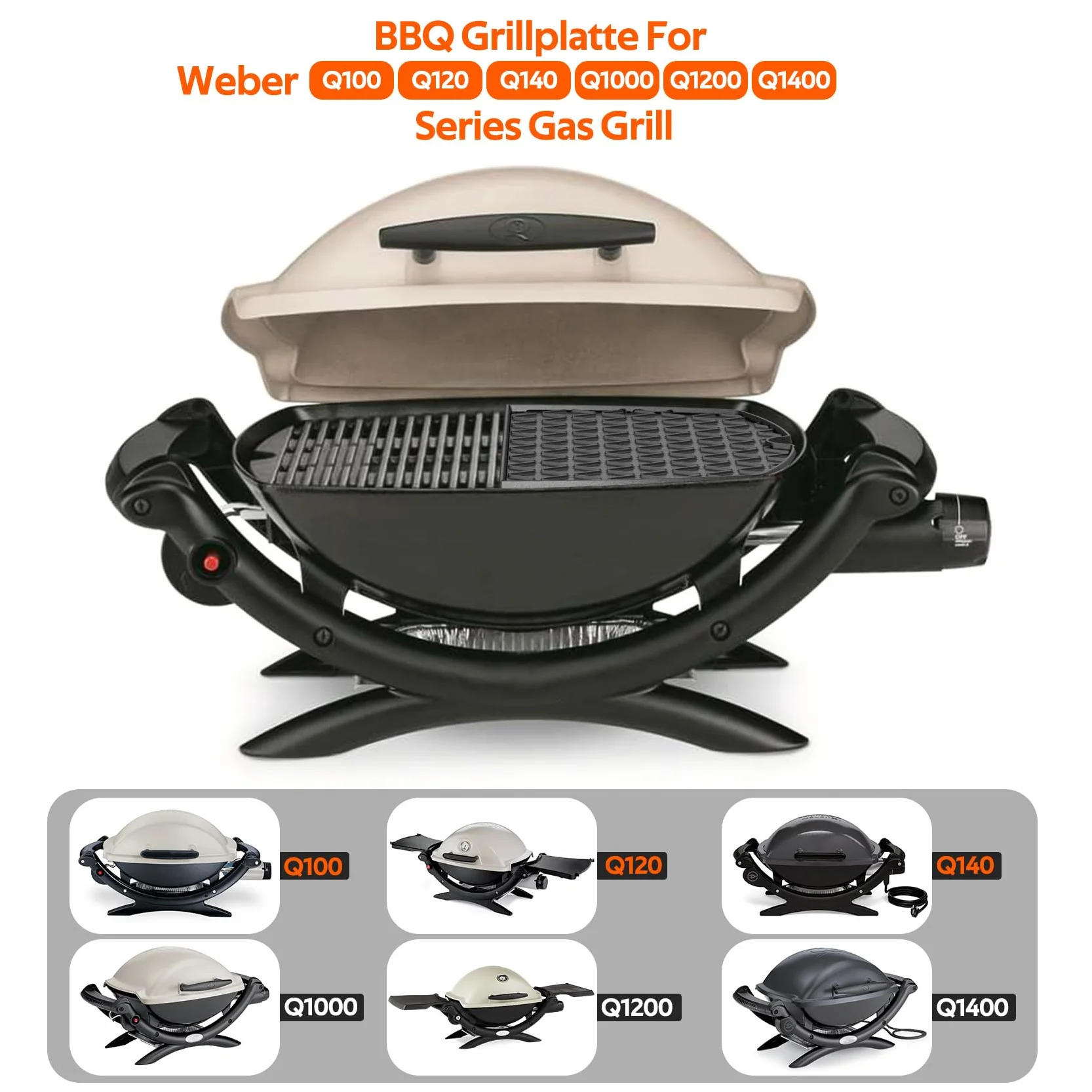 Onlyfire żeliwna płyta grillowa do Weber Q100 Q120 Q140 Q1000 Q1200 Q1400 32x21,3 cm odwracalna
