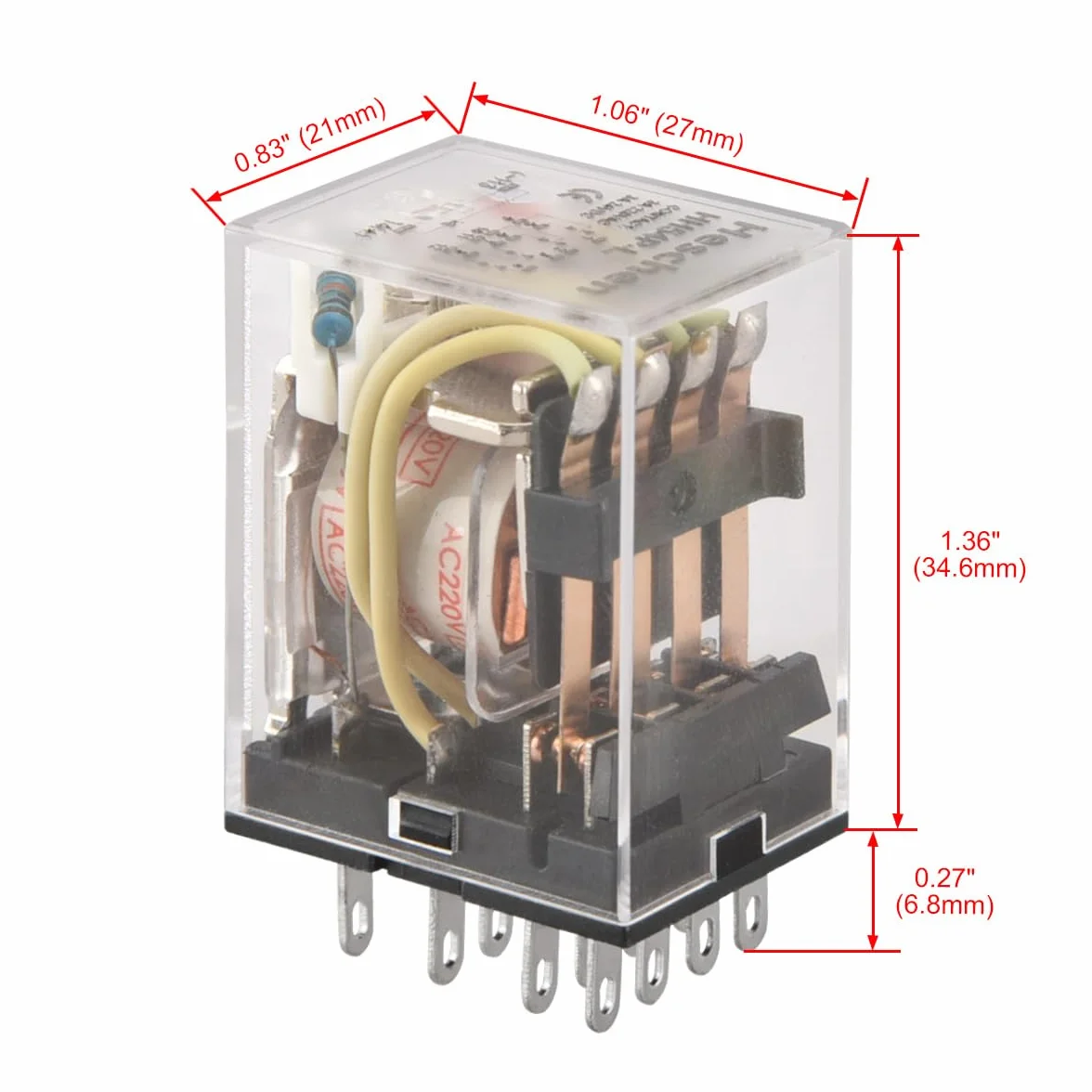 Heschen Gereral Purpose przekaźnik mocy, HH54P-L, cewka 220VAC, 3A 220VAC/24VDC, 4PDT, zaciski 14-pinowe, wskaźnik LED