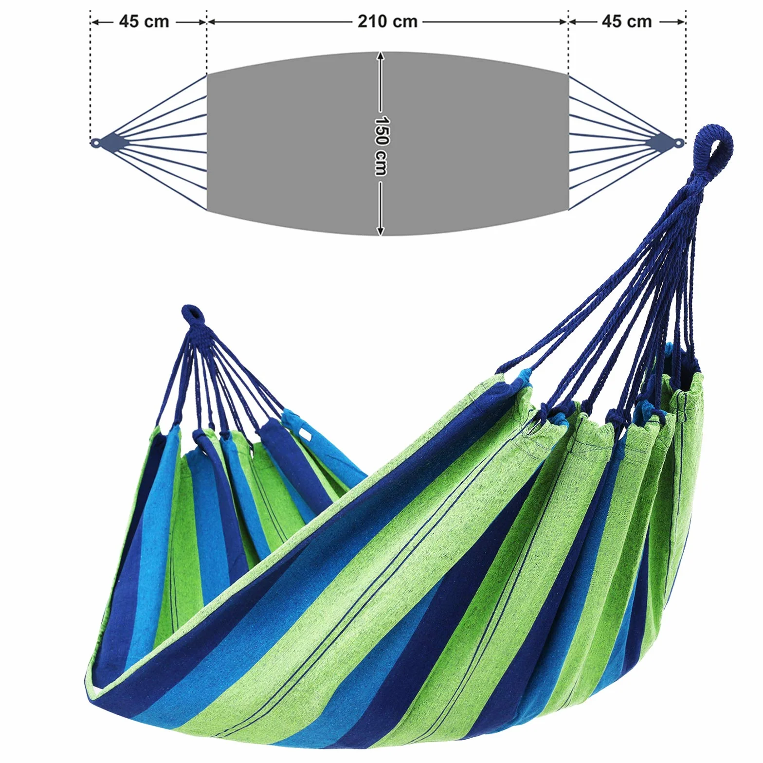 Songmics GDC15L Hamak Wieloosobowy, Obciążenie do 300 Kg, 210 x 150 cm, Zielono-Niebieski