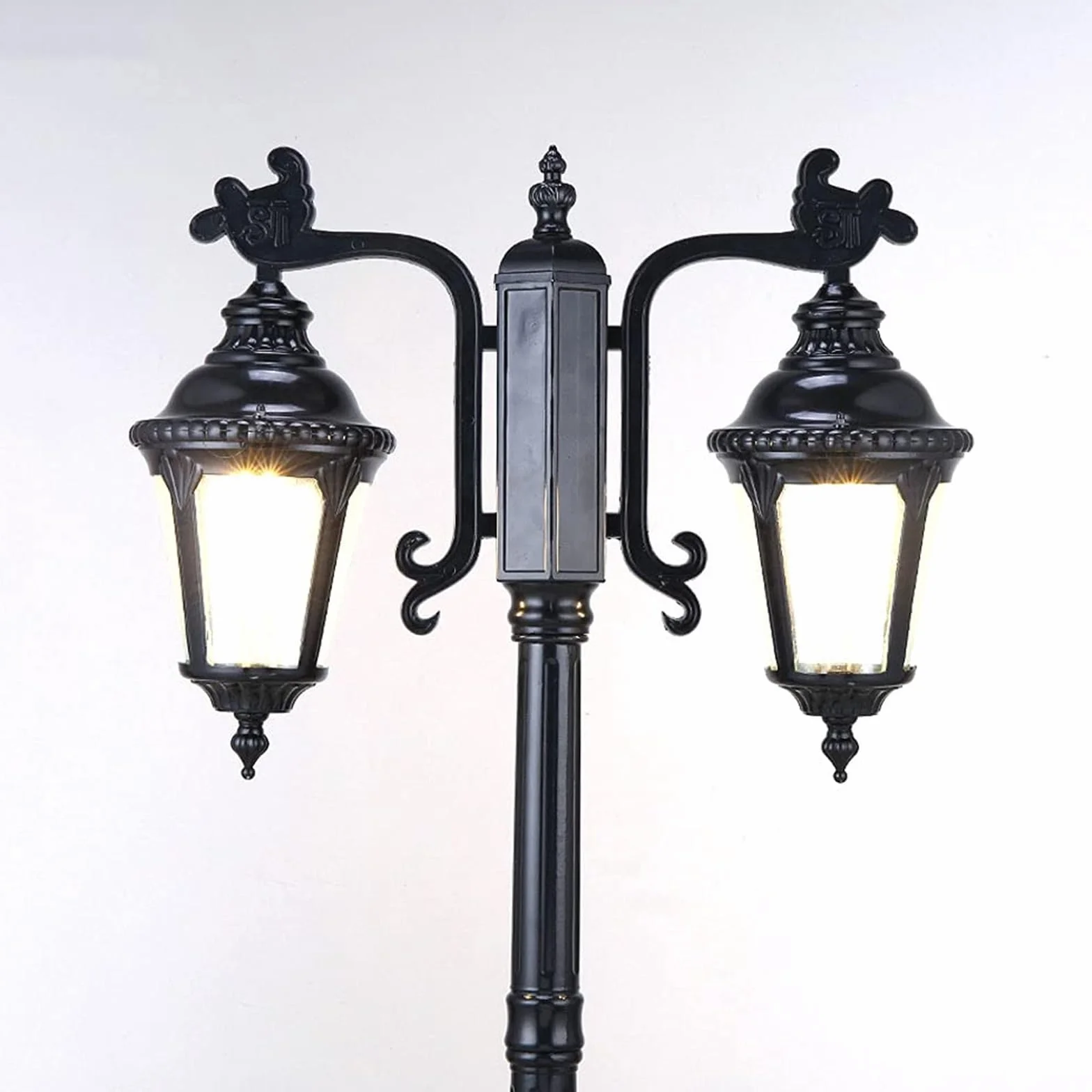 Lampy Solarne Na Słupku, Zewnętrzne Lampy Na Słupku, 2-Lampowe Lampy Zewnętrzne, Wodoodporne Oświetlenie Ogrodowe Na Wysokim Słupie, Aluminiowe Lampy Na Słupku Ogrod,One Color-Height 230cm