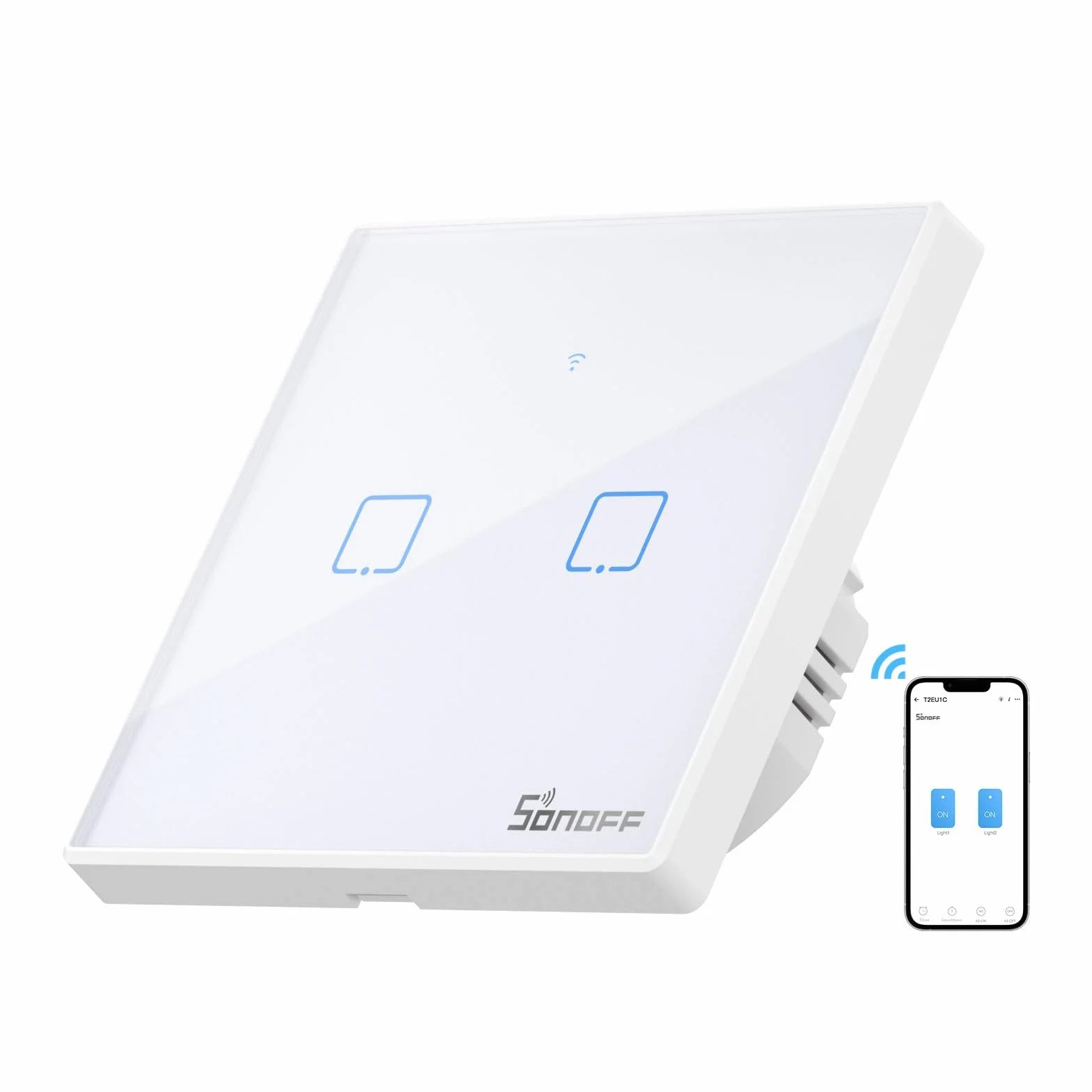 SONOFF T2EU2C-TX dotykowy włącznik światła naściennego WiFi, bezprzewodowy sterownik ścienny RF RF, przełącznik 2-kanałowy do inteligentnych rozwiązań automatyki domowej
