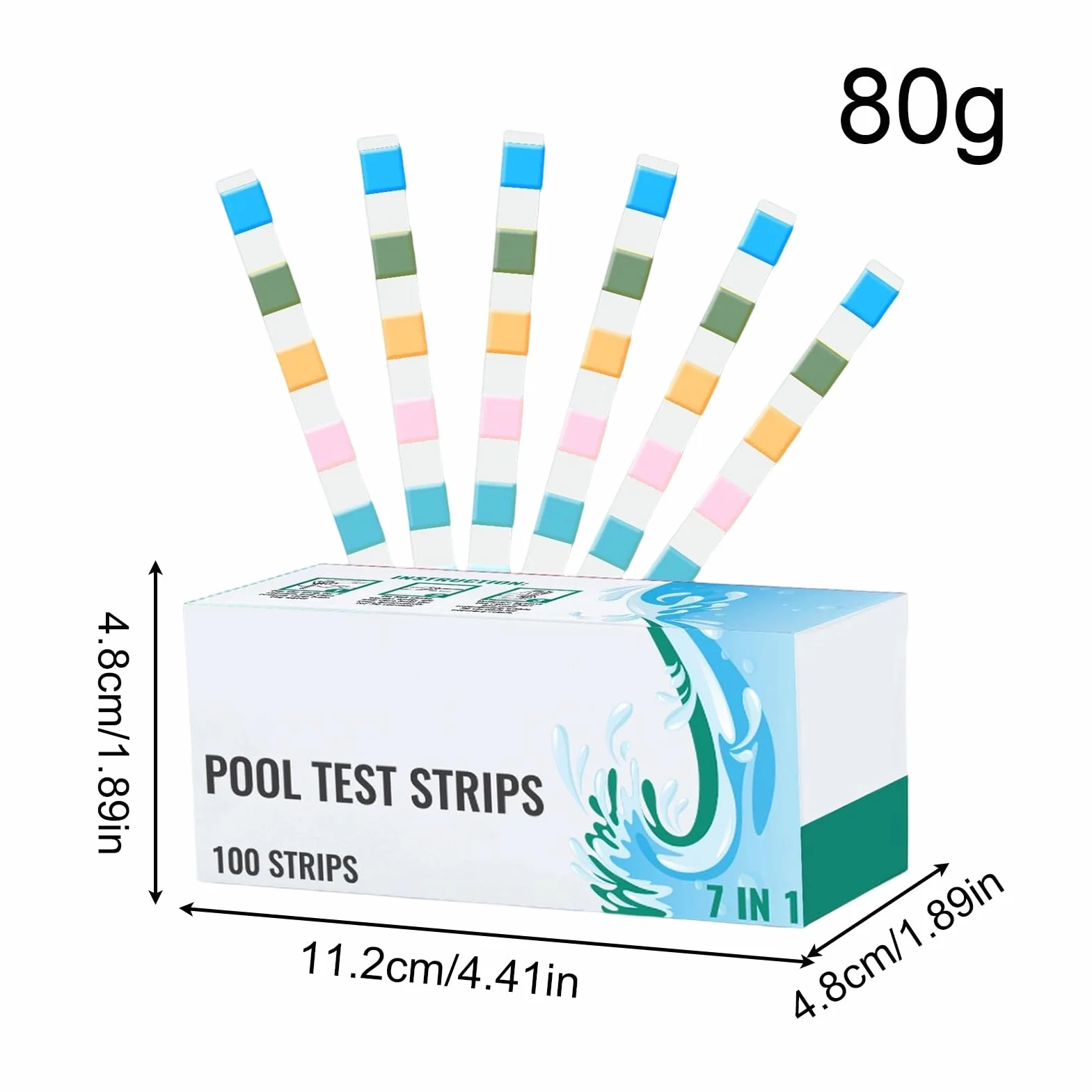 Pool Water Testing Strips, Water Quality Tester, 1.89x4.41in 100-Piece Quick and Simple to Use, Accurate Test for Homeowners, Swimmers, Hot Tub Users, Spa Owners, and Aquarium Enthusiasts