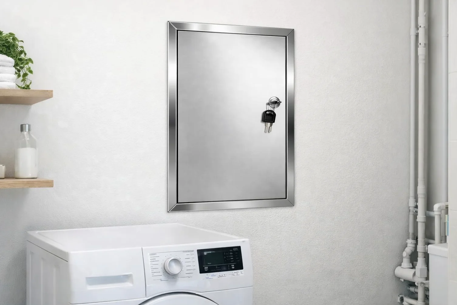 TMALASER Drzwi rewizyjne metalowe 80 x 80 cm Stal nierdzewna – klapa rewizyjna INOX 800 x 800 mm, zamek z kluczem - drzwi inspekcyjne do ścian karton-gips