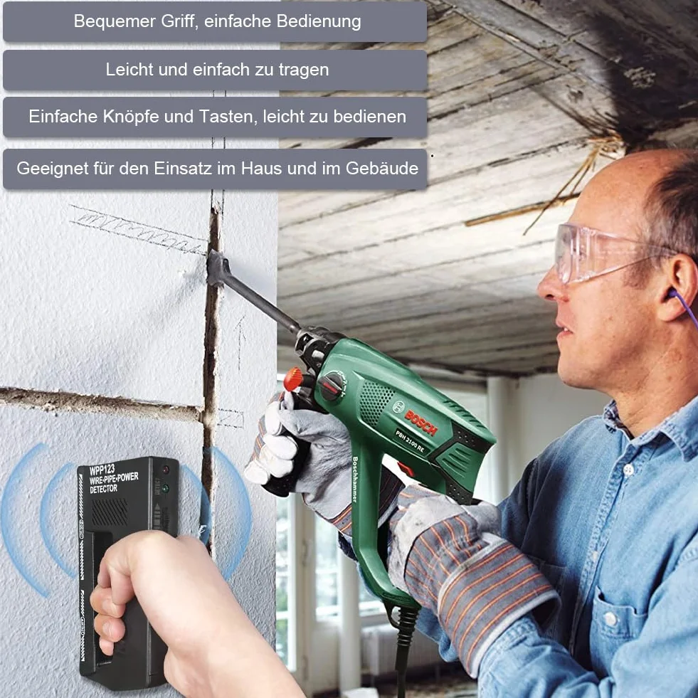 Aohcae Wpp123 Wykrywacz metalu o wysokiej czułości Wpp123 Wire Power Detector, wielofunkcyjny wykrywacz metali, skaner ścienny do metalu, kabla i kabla AC z regulowanym alarmem