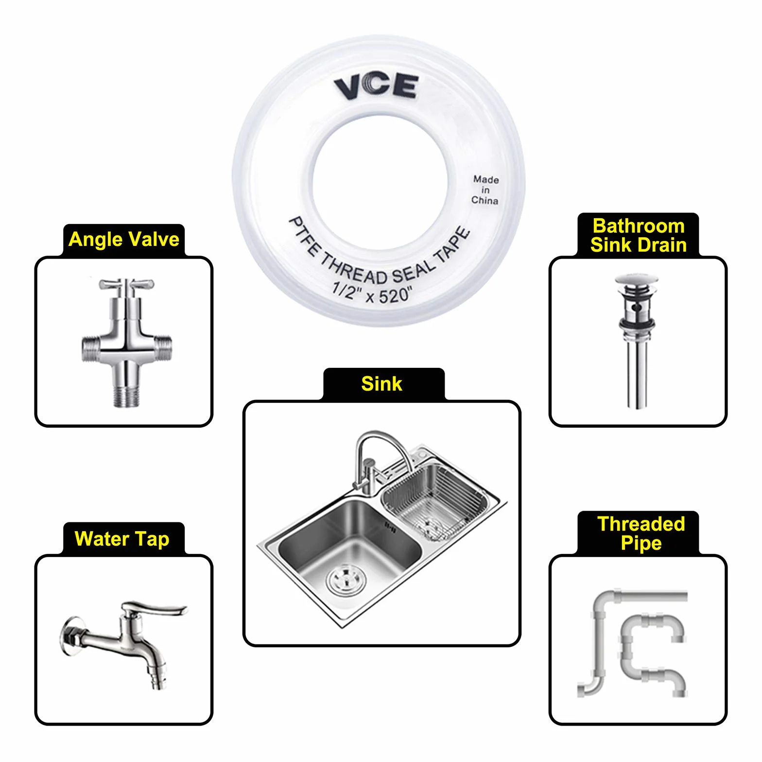 VCE 2-pak PTFE przemysłowa taśma uszczelniająca biała nić taśma uszczelniająca, 12 mm x 13 m