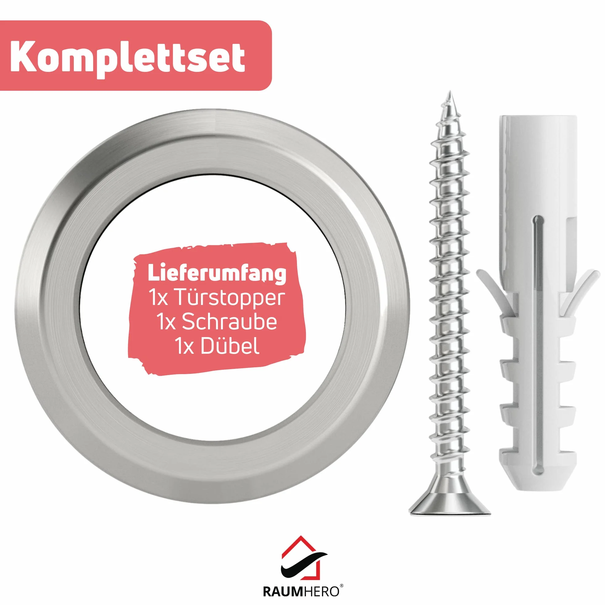 Raumhero Odbojnik ścienny ze stali nierdzewnej (1x) Odbojnik ścienny do przykręcenia - 100% Made in Germany - Odbojnik ścienno-drzwiowy, montaż na ścianie - Elegancki design do domu (do wiercenia