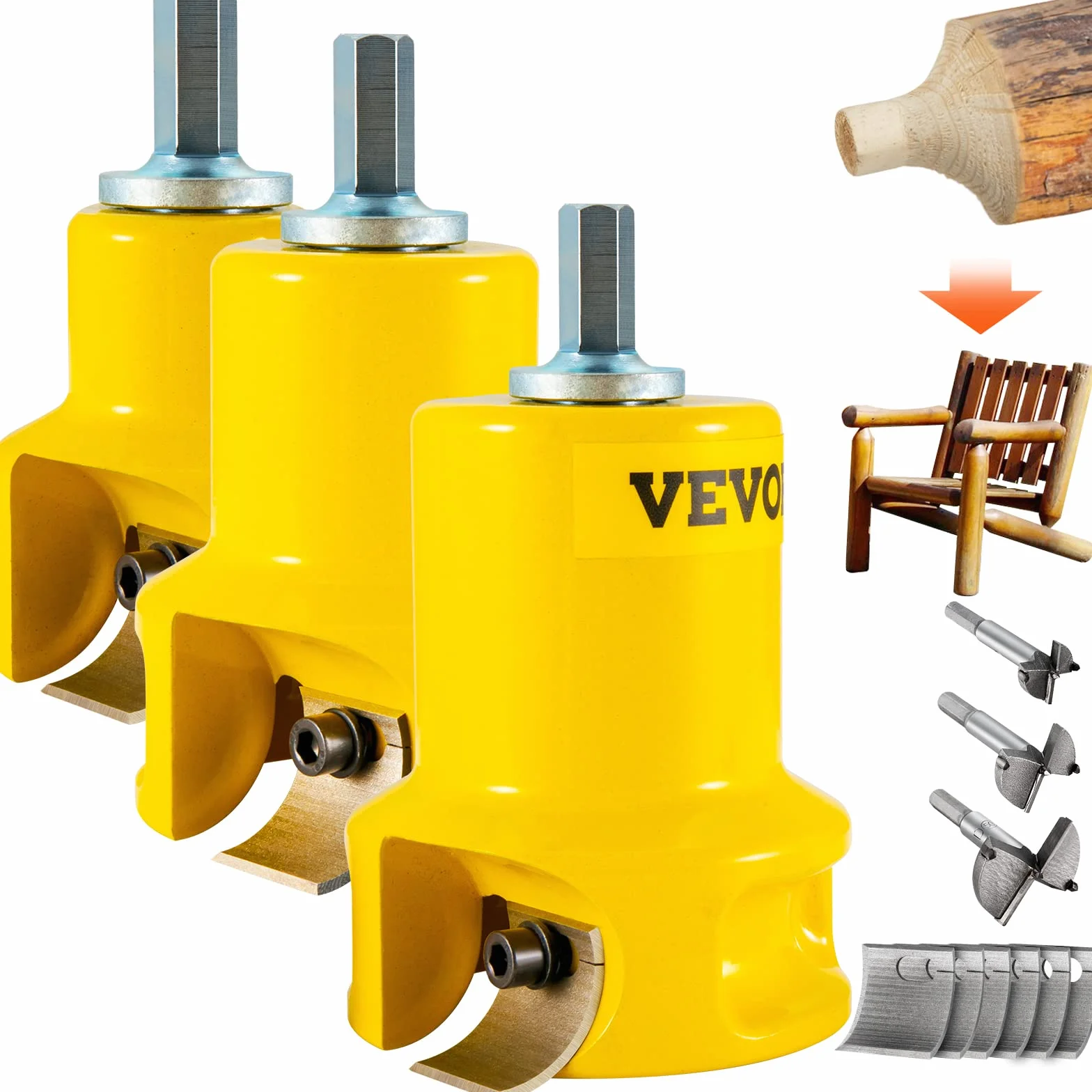 VEVOR Końcówki do tulei 25,4 mm, 38 mm, 50,8 mm, stożkowe uchwyty na ramiona z aluminium i stali, wygięte ostrza zestaw startowy do budowy mebli drewnianych DIY w domu