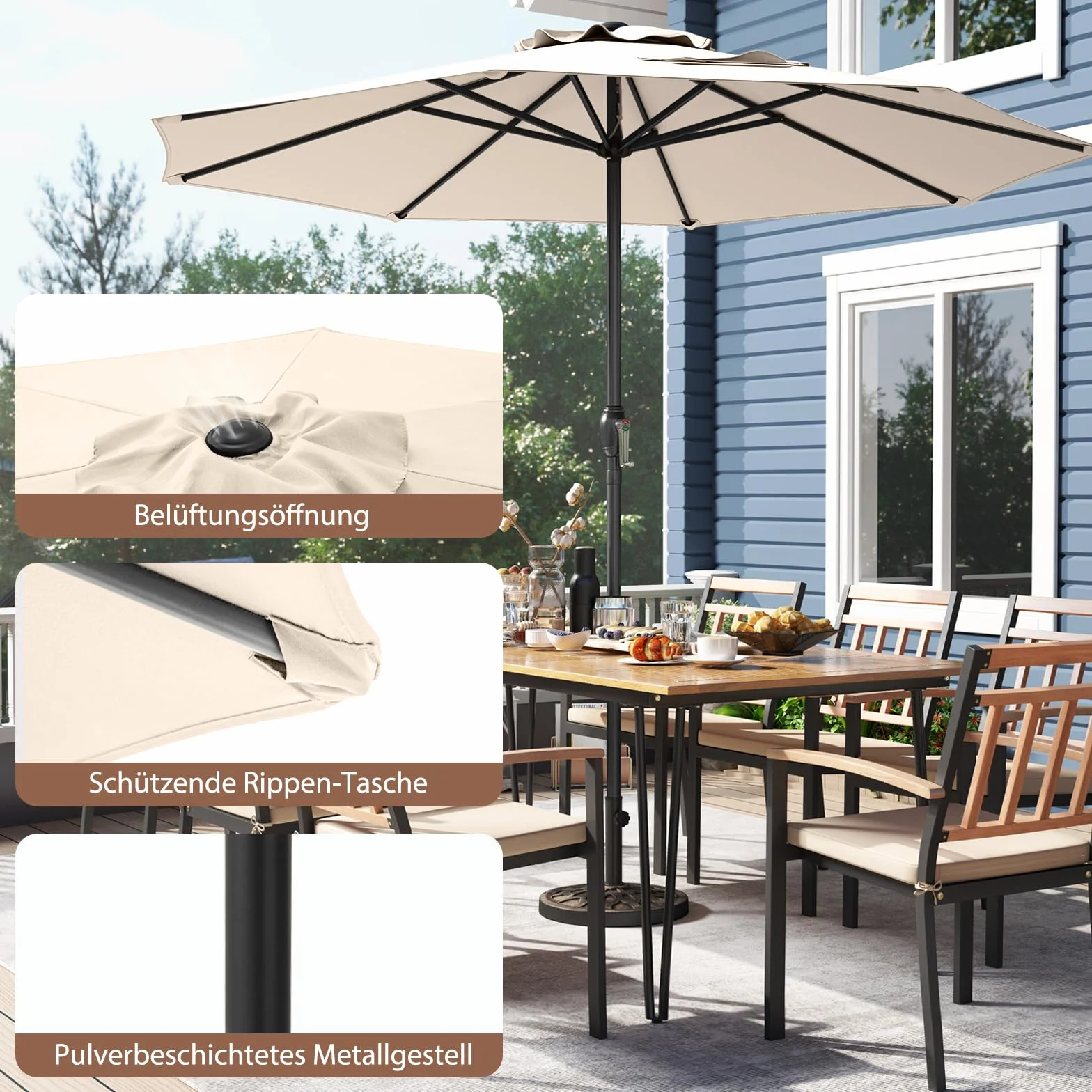 COSTWAY Parasol przeciwsłoneczny 250 cm, parasol ogrodowy z korbą, 8 żeber