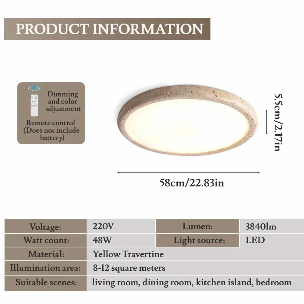 Japońskie Światło Sufitowe W Stylu Wabi Sabi LED Żółta Jaskinia Kamień Lampa Sufitowa Sypialnia Z Regulowaną Temperaturą Koloru Nordic Salon Study Room Ochrona Oczu Światła Sufitowe(58cm)