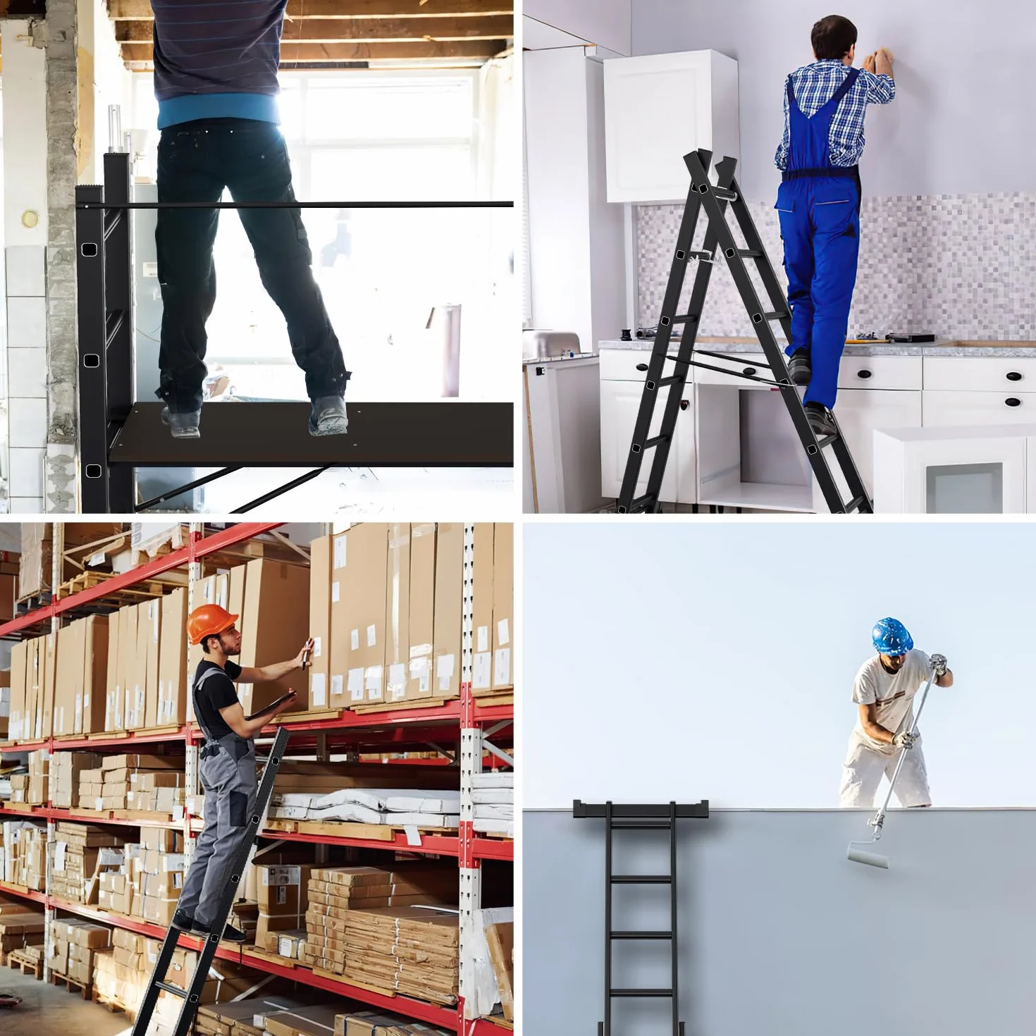 Gimisgu Rusztowanie, aluminiowa drabina wielofunkcyjna 4 w 1, 6 + 6 stopni, mobilna drabina wielofunkcyjna z platformą i 2 kółkami, rusztowanie robocze, platforma robocza, obciążenie do maks. 150 kg,