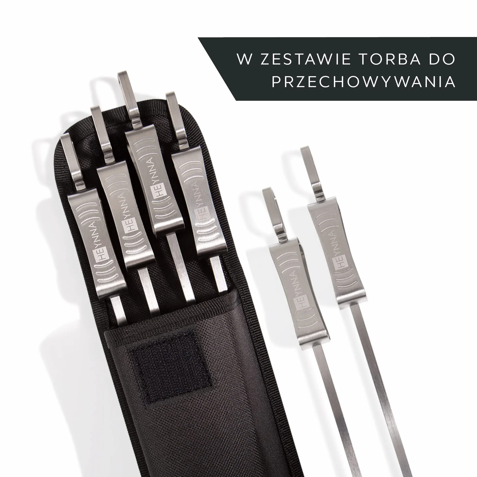 Szaszłyki do grilla ze stali nierdzewnej 6 x 45 cm z uchwytem i torbą