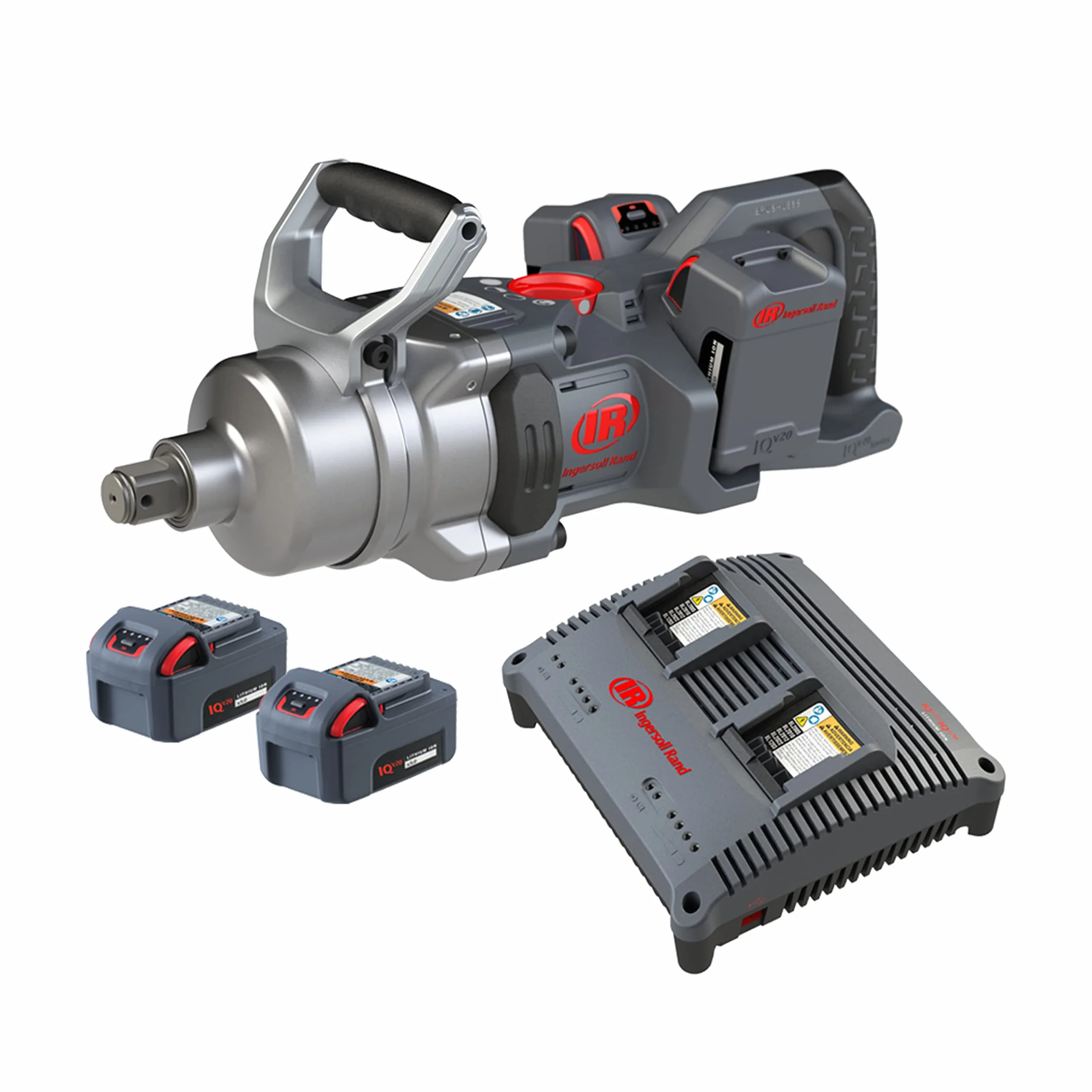 Ingersoll Rand Klucz udarowy W9491-K4E-EU, 1" 20V, klucz udarowy do dużych obciążeń z krótkim kowadełkiem, zestaw kluczy z (4) akumulatorami litowo-jonowymi 5,0 Ah i podwójną ładowarką