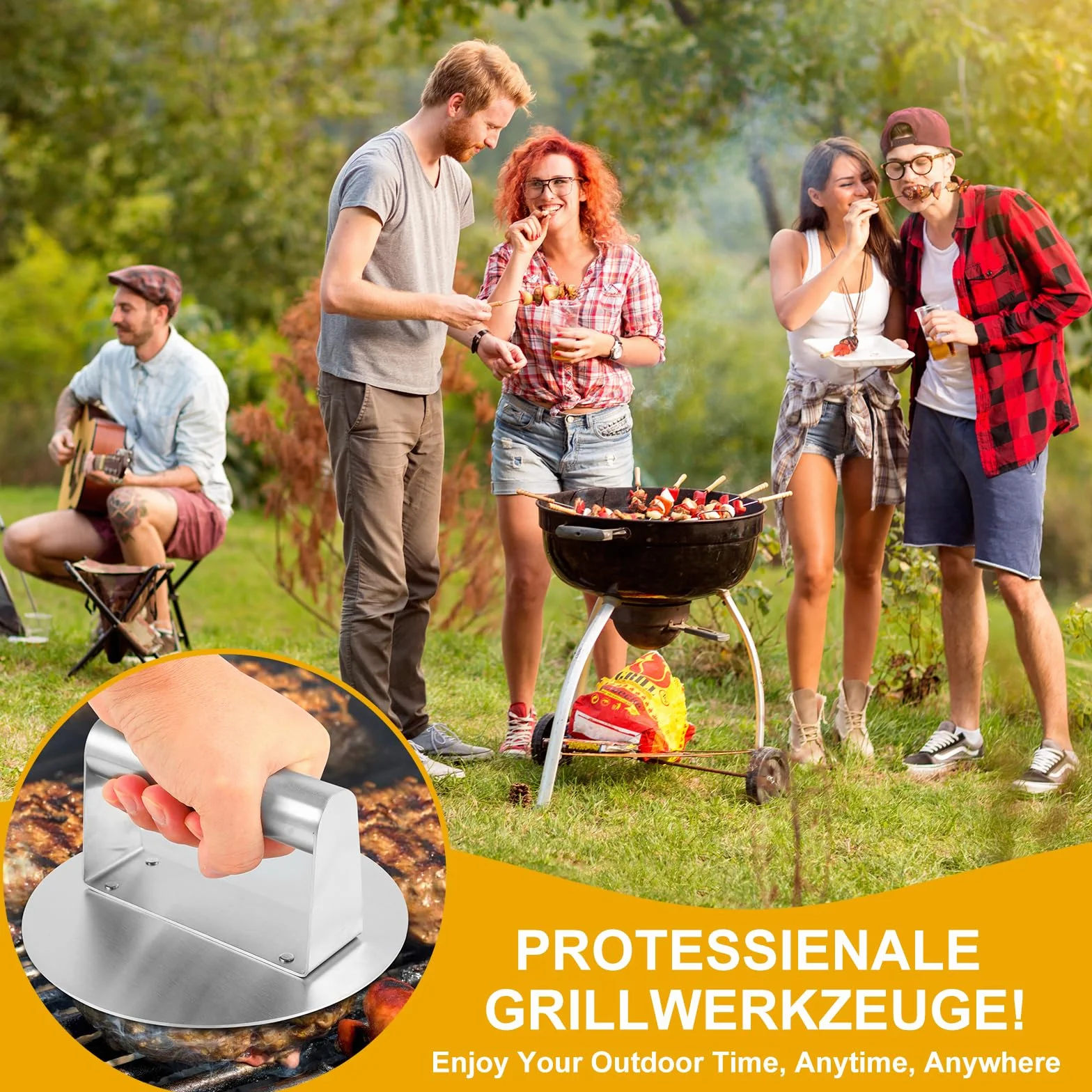 Bafumiu Prasa do burgerów ze stali nierdzewnej, 16 cm, okrągła prasa do hamburgerów, profesjonalna prasa do burgerów do płaskich grillów, akcesoria do grilla do wyciskania Grease, łatwa do