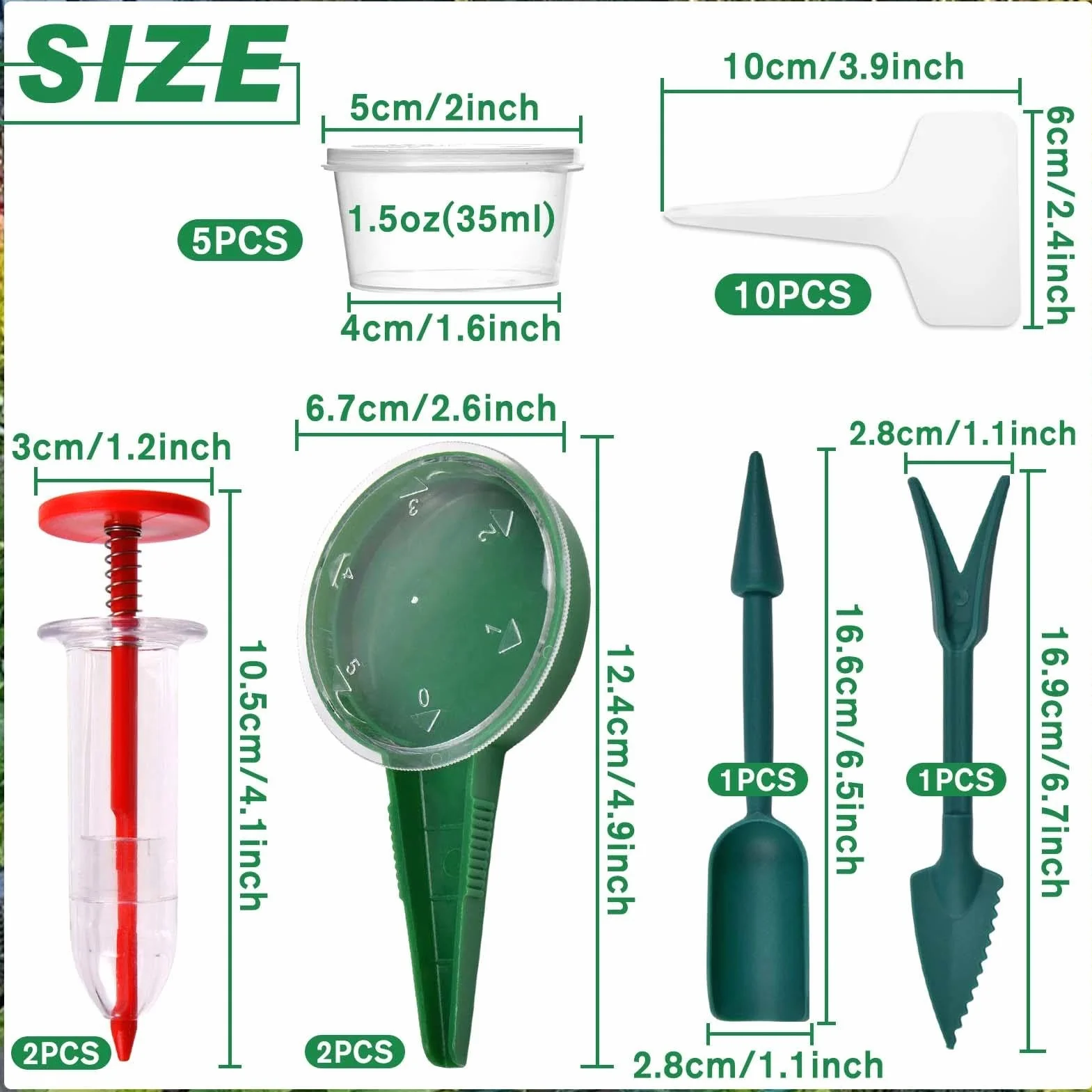 LEONTOOL Mini rozsiewacz nasion, 5-biegowy dozownik nasion do małych nasion, ręczny zestaw do sadzenia sadzonek, ręczne narzędzie do sadzenia nasion ogrodowych, z pudełkiem do przechowywania i