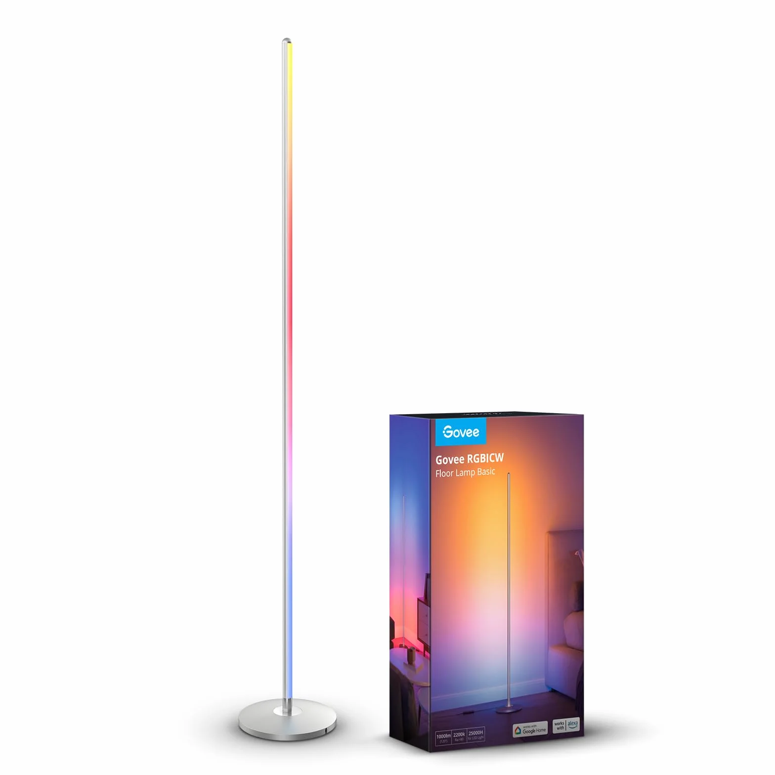 Govee RGBIC lampa stojąca LED do salonu, 1000 lm, lampa stojąca, ściemniana, praca z Matter & Alexa, 85 trybów scenerii, 16 milionów kolorów, DIY i tryby muzyki, 136 cm, lampa narożna do sypialni