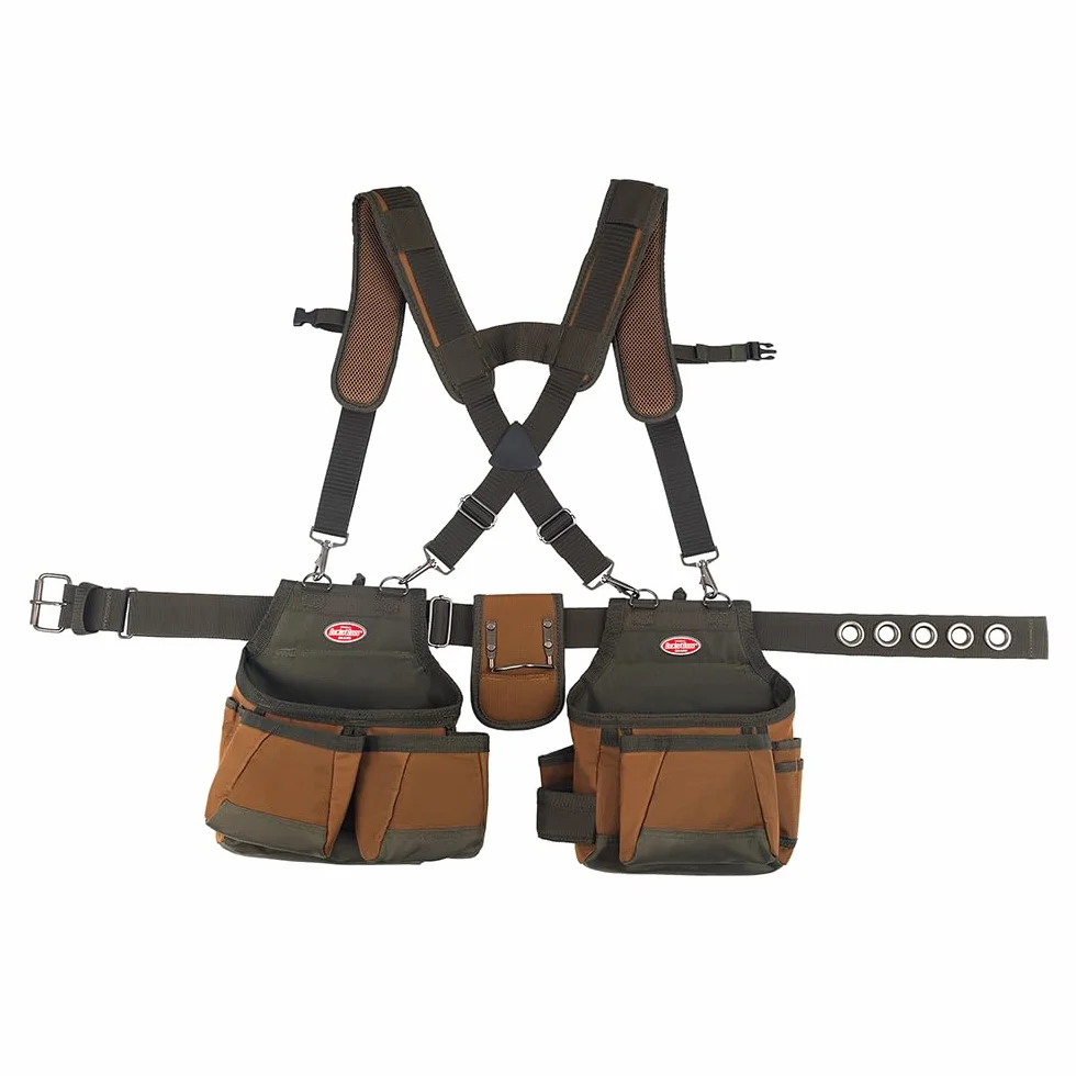 Bucket Boss - Pas narzędziowy Airlift z szelkami, paski narzędziowe - seria oryginalna (50100) z 12 kieszeniami, brązowy, 132 cm