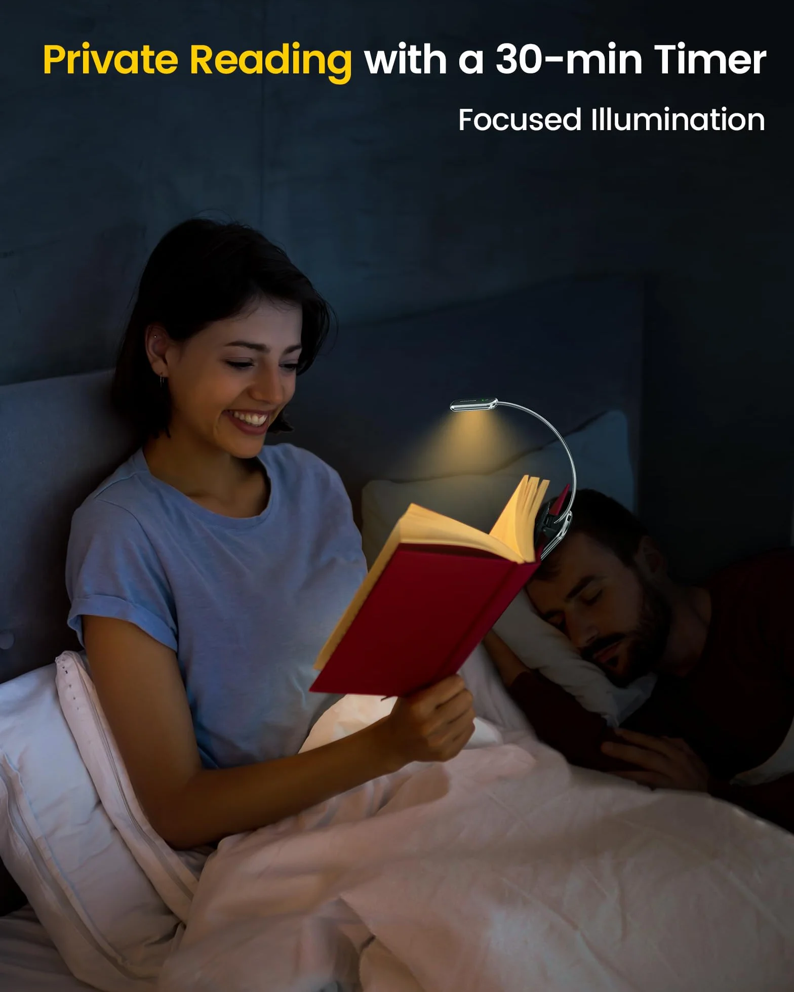 Glocusent Posh Premium lampka do czytania do książek w łóżku z timerem, 16-LED ładowalna lampka do czytania działa 160 godzin, 1800K Eyecare Clip na lampce do czytania, 3 kolory i 5 poziomów jasności (Czarny)