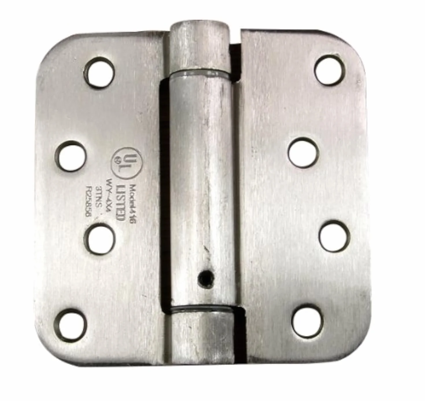 Regulowane zawiasy sprężynowe, 10 cm x 10 cm z promieniem 1,5 cm z satynowego niklu - zawiasy samozamykające - zawiasy zamykające drzwi - 2 sztuki