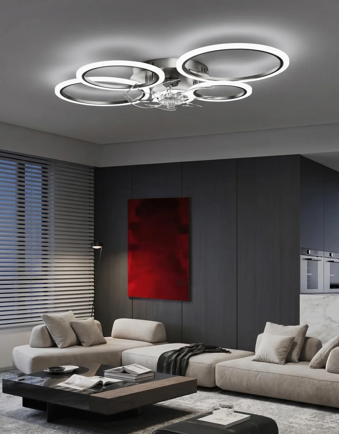 Lampa sufitowa z wentylatorem i pilotem zdalnego sterowania, cicha, ściemniana, 6 stopni, silnik DC, tryb zimowy, nowoczesny wentylator, lampa sufitowa, czarna