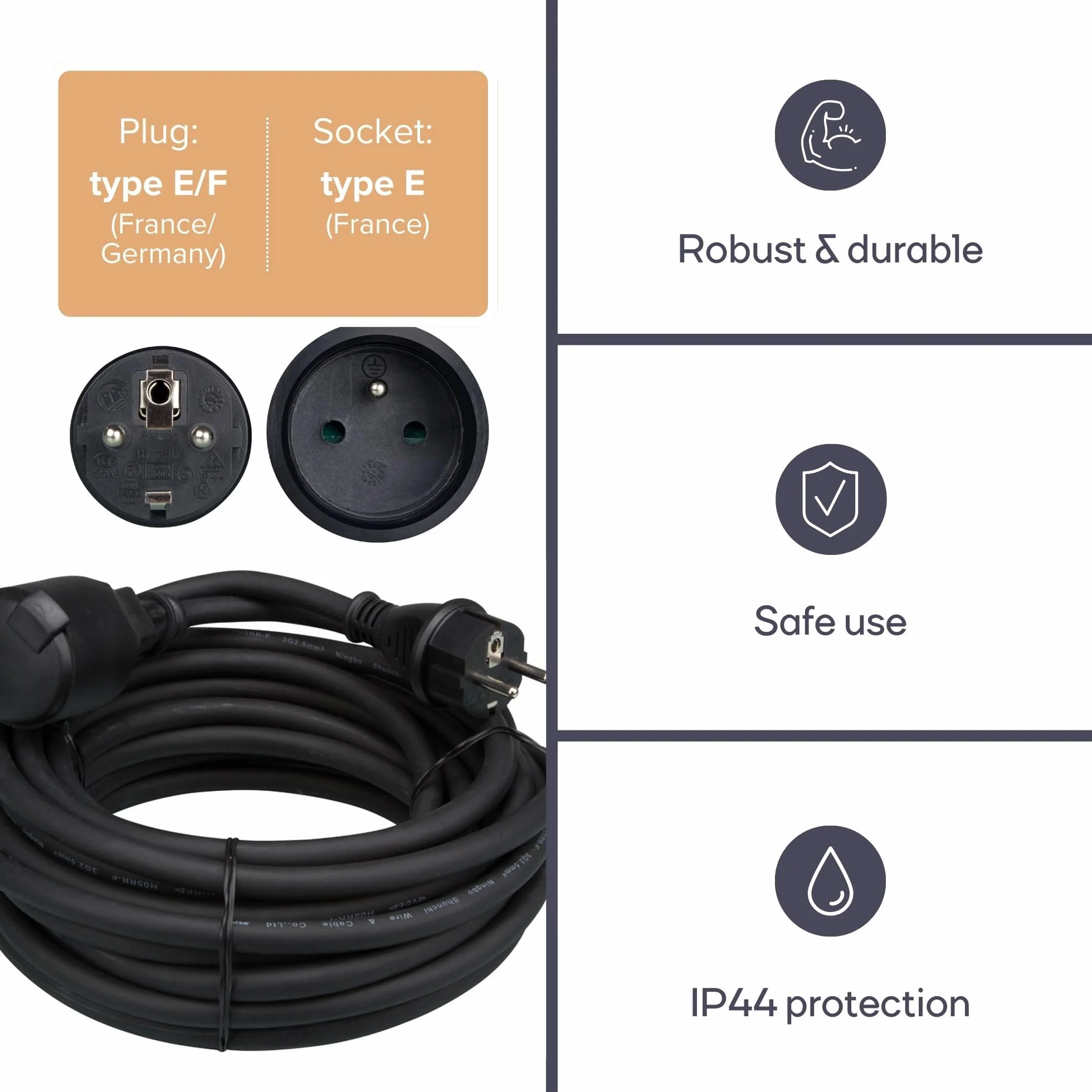 Perel EC25R25 gumowy kabel przedłużający, 3G2,5, długość 25 m, czarny 168890