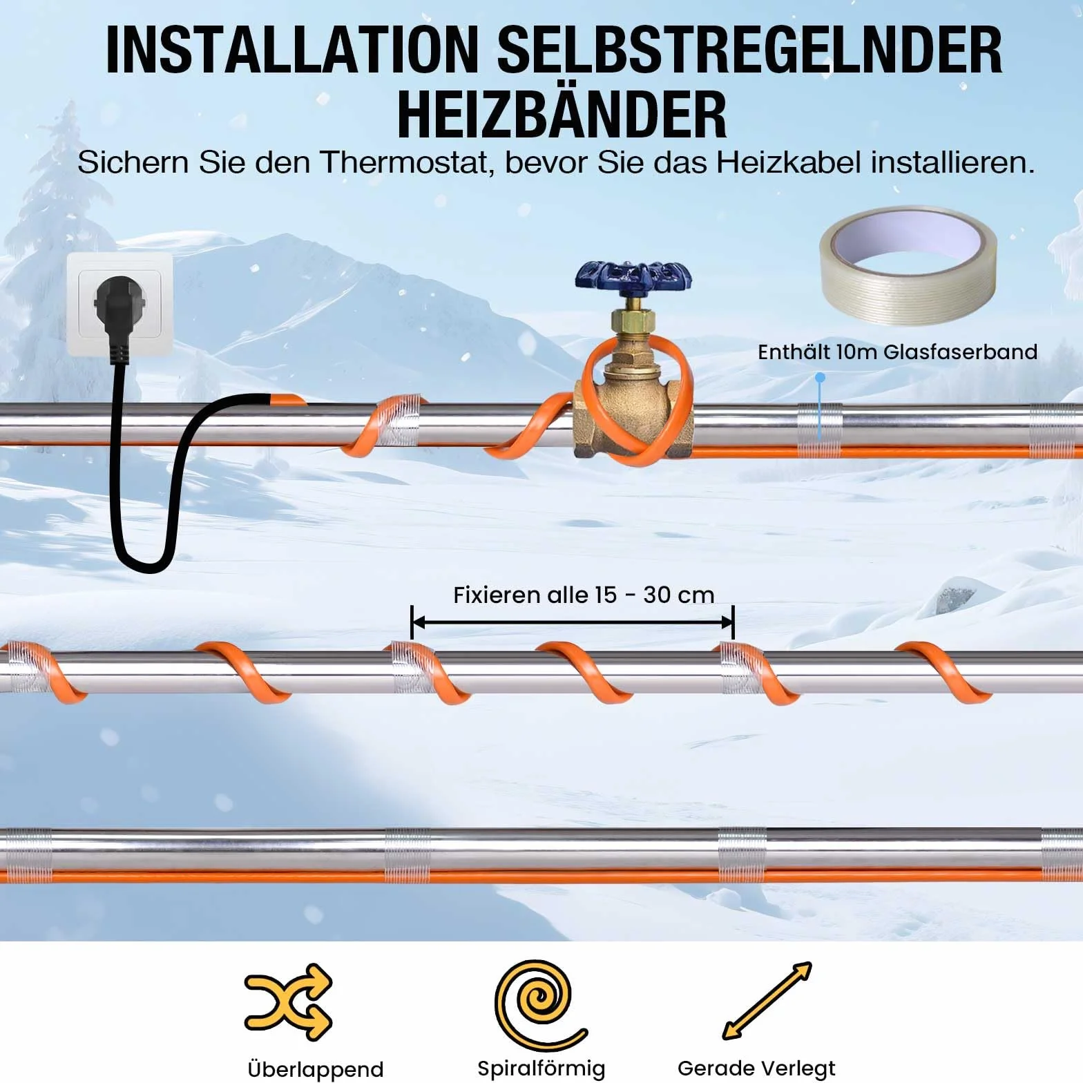 Kabel grzewczy z termostatem 6 m, samoregulująca się taśma grzewcza, ogrzewanie do rur wodnych, roślin, rynien dachowych