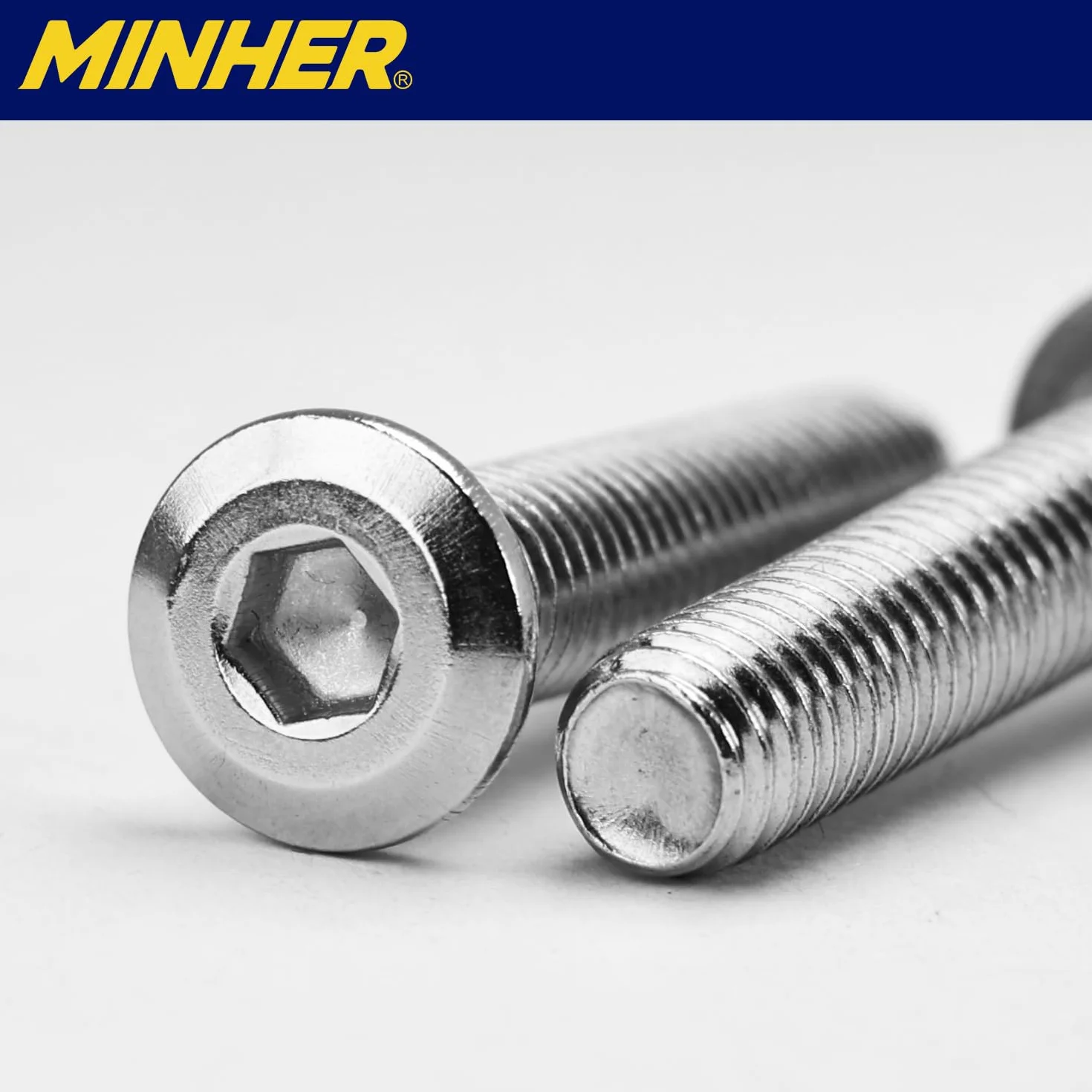MINHER 10 zestawów śrub M4 x 8 mm, śruby z łbem płaskim, A2 V2A, stal nierdzewna, płaskie, sześciokątne, do mebli (z kluczem imbusowym)