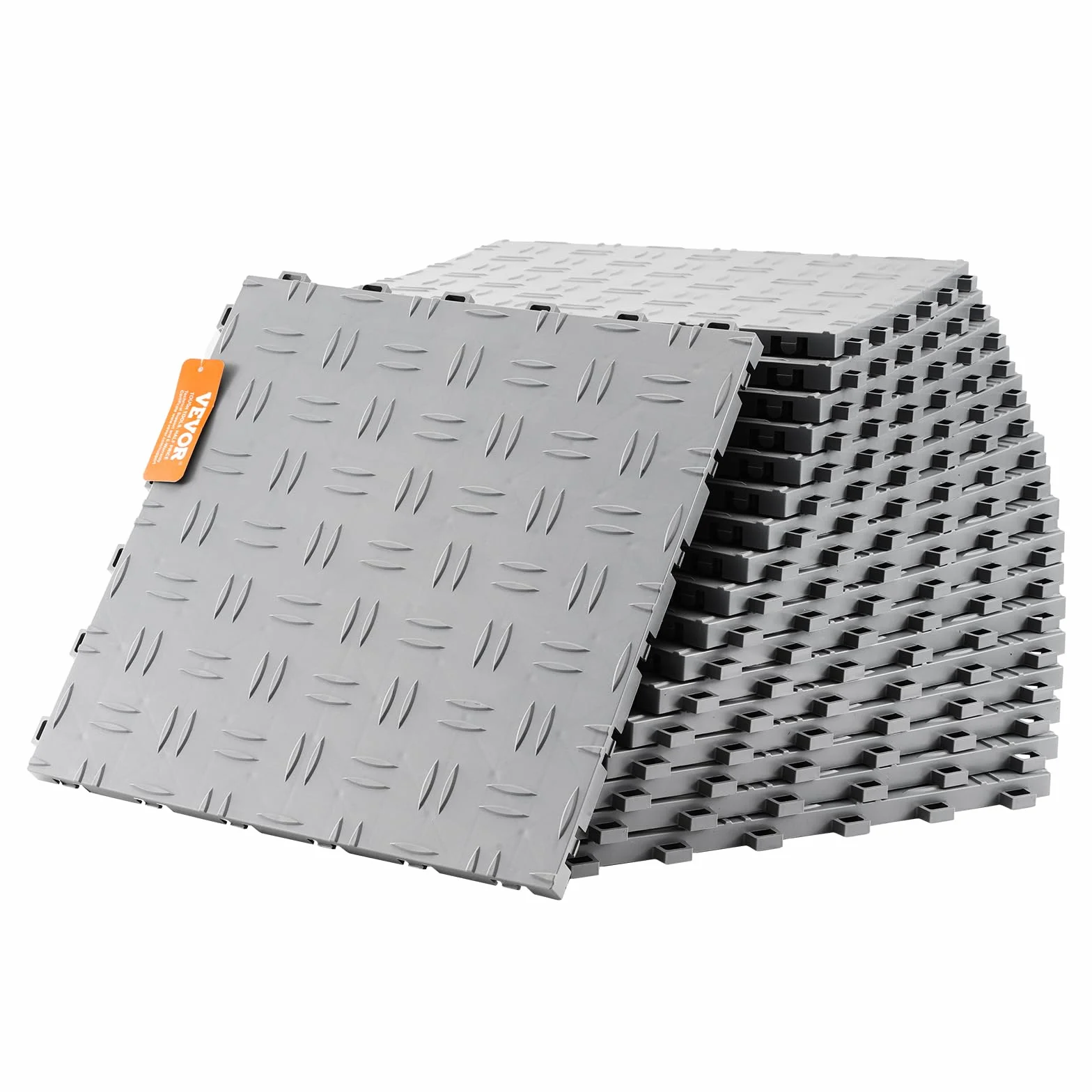 VEVOR Blokujące płytki garażowe 50 sztuk Płytki podłogowe PP do garażu 305 x 305 x 13,4 mm Dwustronna antypoślizgowa tekstura do garaży piwnic warsztatów naprawczych srebrny
