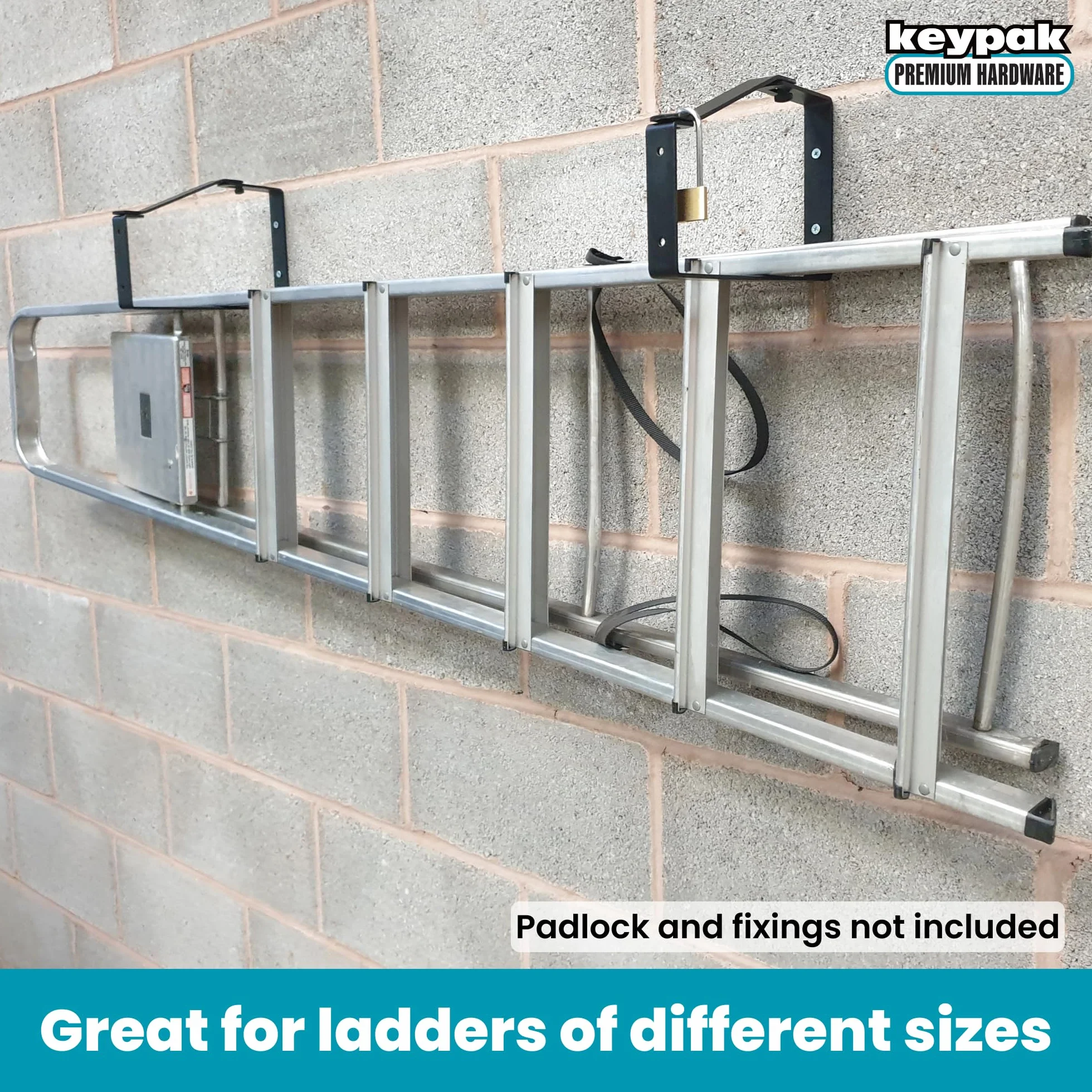 Keypak ST0555B 2-pak uniwersalnych zamykanych wsporników drabinkowych, bezpieczne przechowywanie, czarne, 170 x 235 x 30 mm