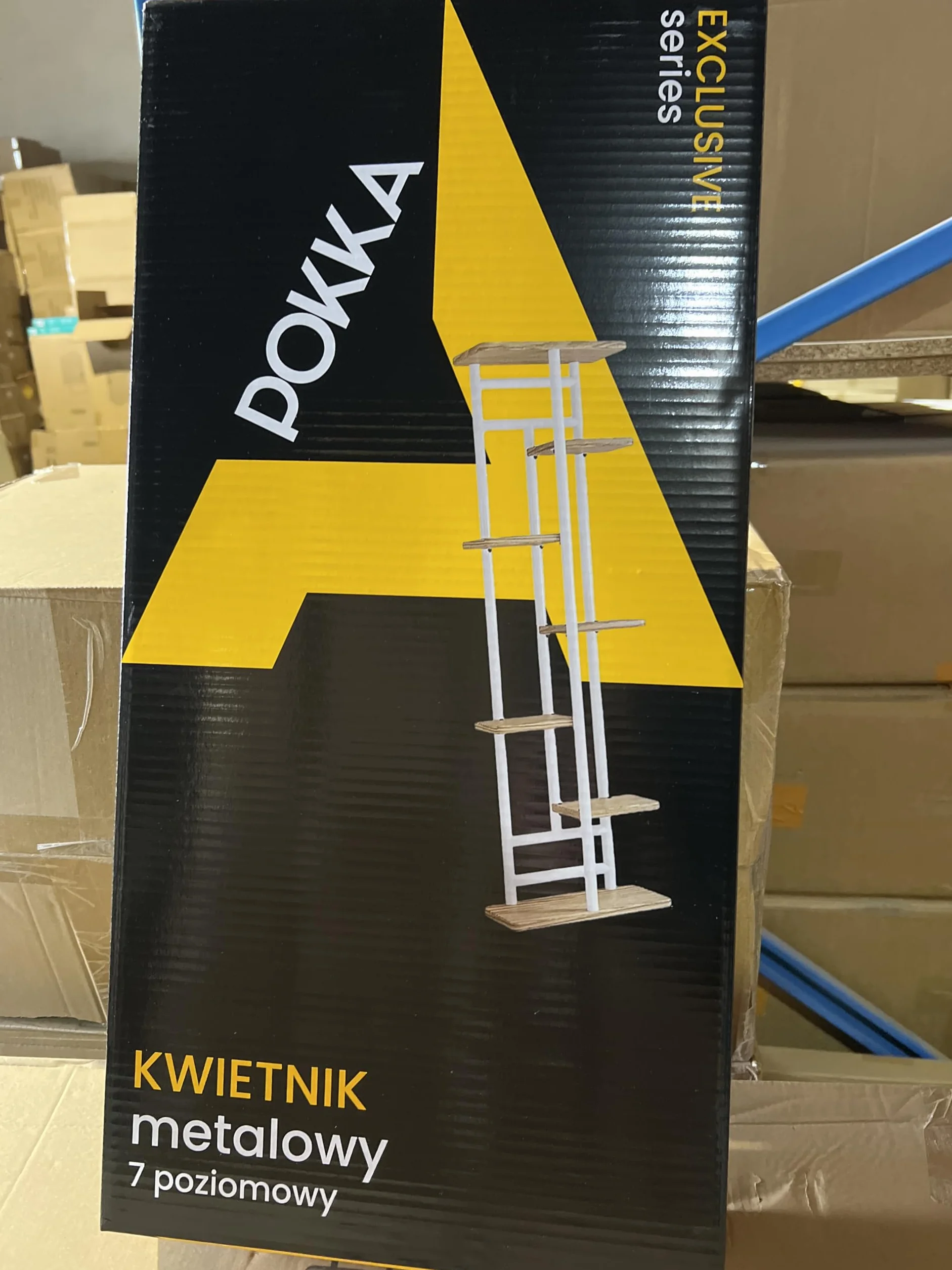 POKKA Metalowo-MDF Kwietnik Stojący 7-Poziomowy 120x36x23,5 cm Biało-Drewniany Składany Industrialny