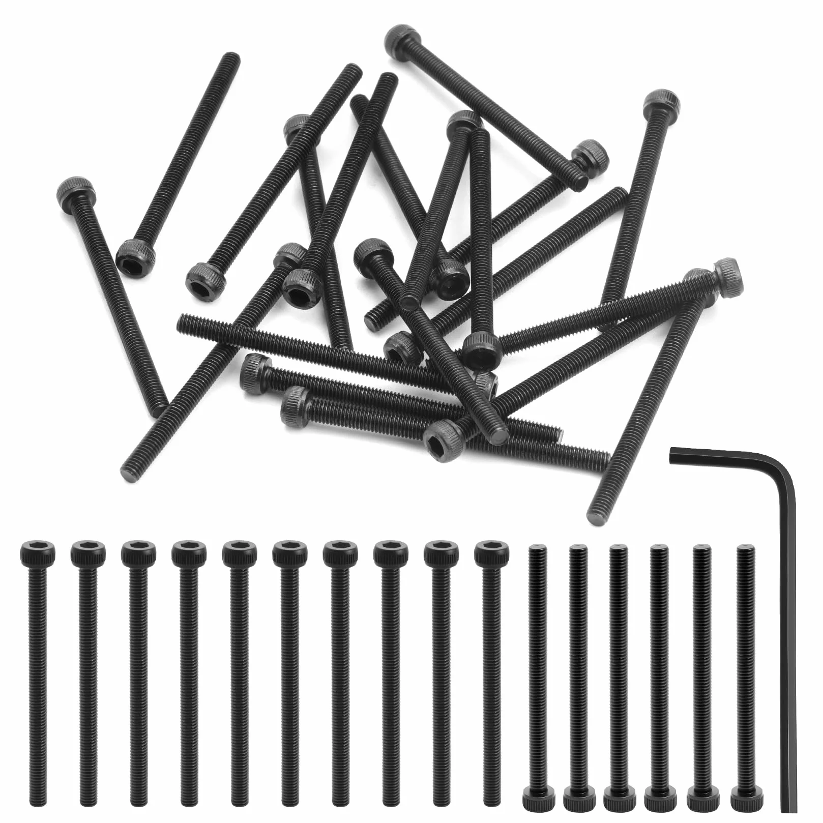 Zestaw 120 sztuk śrub M3, M3 x 40 mm, śruby cylindryczne z gniazdem sześciokątnym, śruby z łbem cylindrycznym, pełny gwint, czarne śruby imbusowe, z kluczem