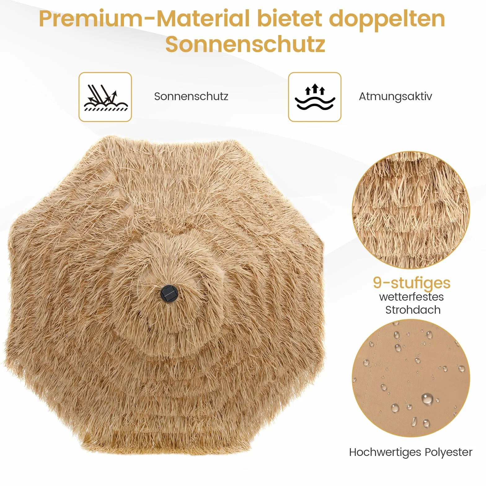 COSTWAY Hawaii parasol przeciwsłoneczny 270/300 cm ze słomy podwójnym dachem na taras ogród