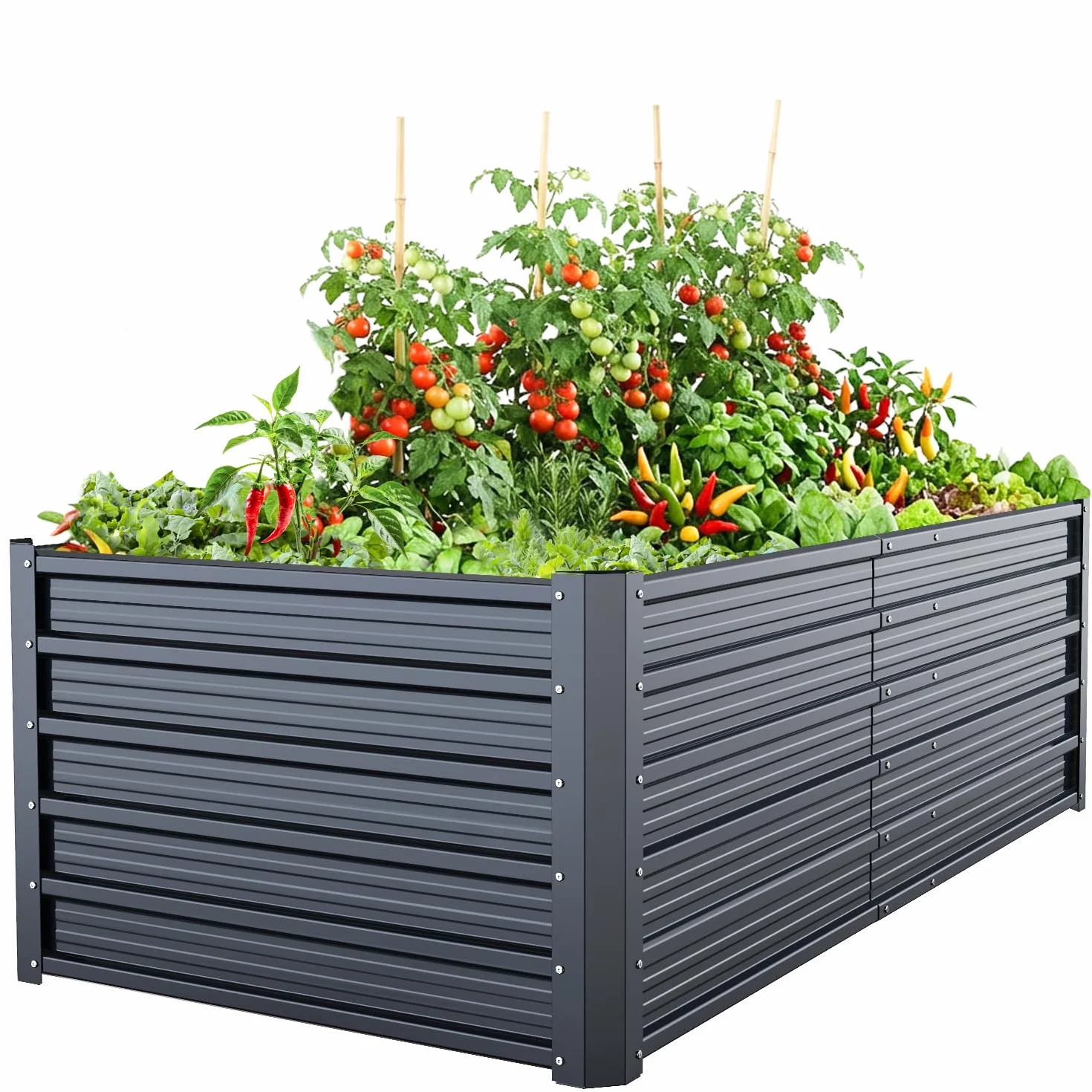 Ohuhu Metalowa podwyższona grządka, 180 x 90 x 60 cm, antracytowa, wytrzymała grządka na rośliny z blachy stalowej z ochroną przed rdzą, stabilna i trwała – idealna do warzyw, ziół i kwiatów