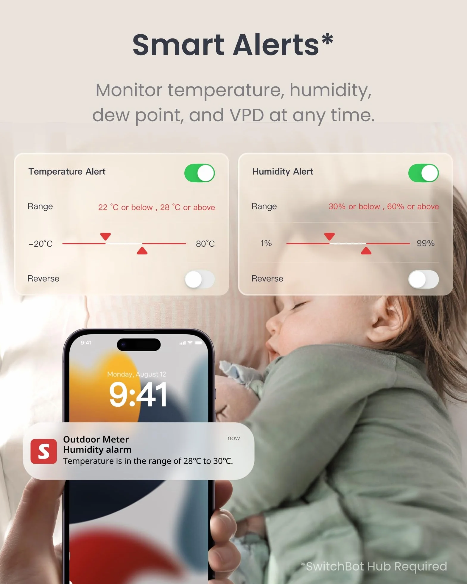 SwitchBot IP65 termometr z higrometrem do użytku wewnątrz i na zewnątrz, Bluetooth z czujnikiem temperatury rosy / VPD/absolutny czujnik wilgotności, termometr zewnętrzny, przechowywanie danych do